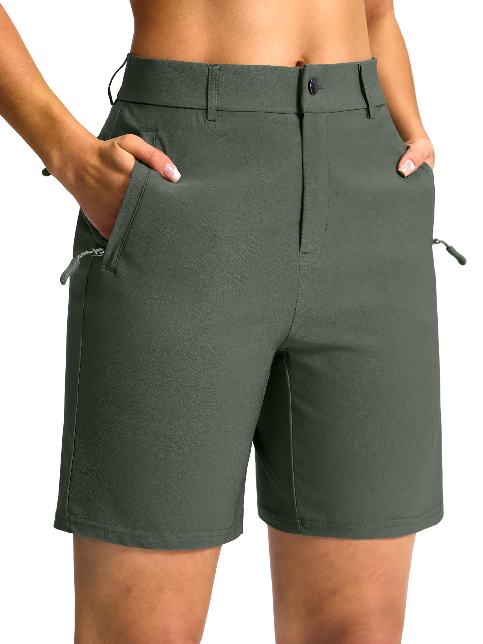 SANTINY Women's 5"/7" Hiking Golf Shorts with 3 Pockets Stretch Quick Dry Outdoor Travel Work Shorts for Women Casual Summer — view 21