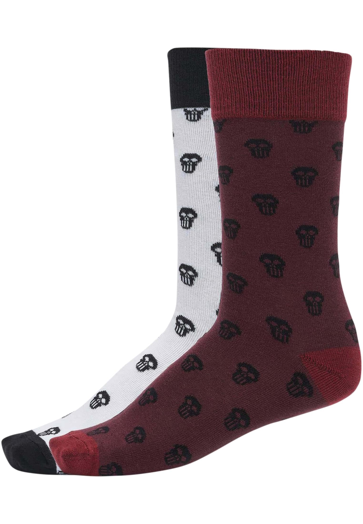 Urban Classics Unisex Skull Allover 2-pack Socks, Burgundy/White, 6-8