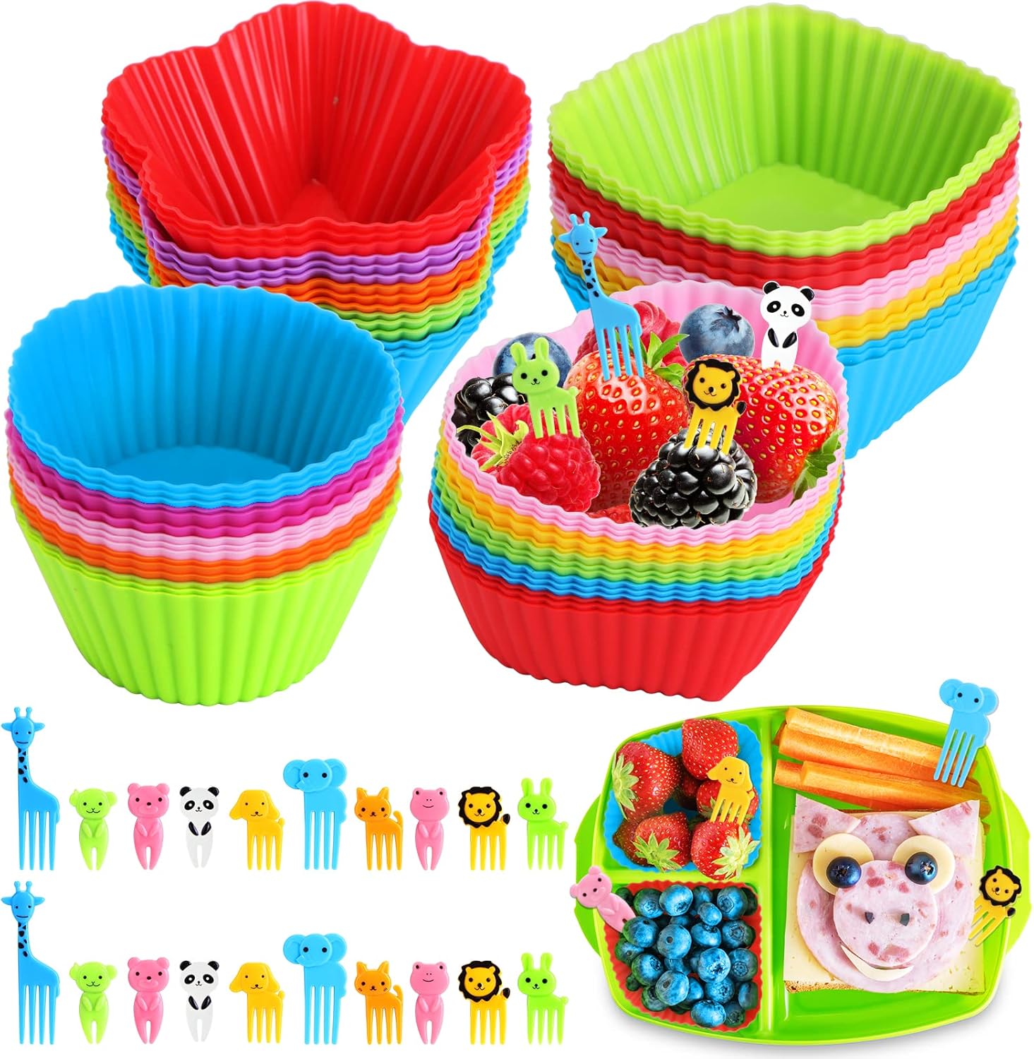 80Pcs Bento Box Accessories Including 60Pcs Silicone Lunch Box Dividers