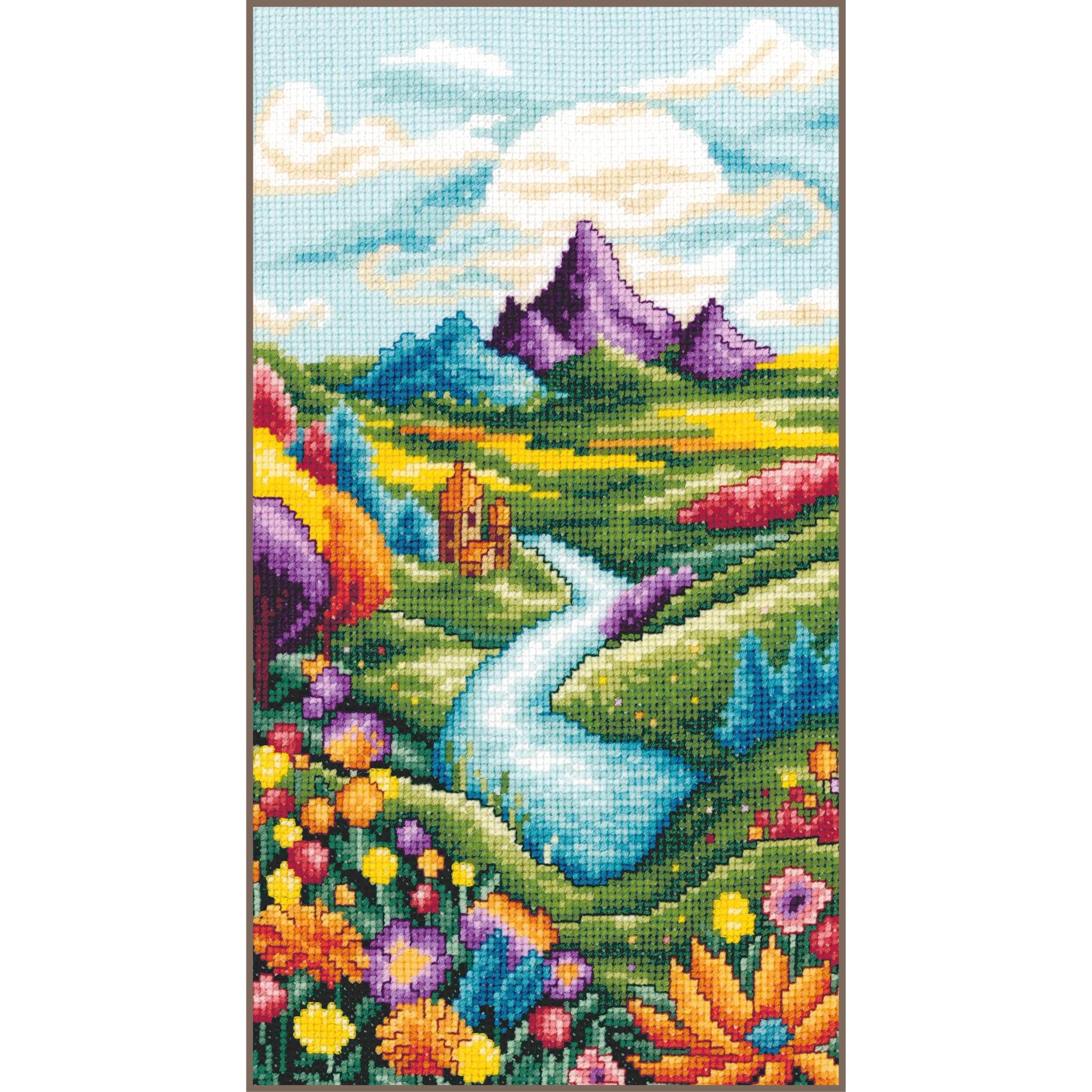 VERVACO Haft Krzyżykowy Liczony Zestaw Obraz do Haftu KRAJOBRAZ RZECZNY Zrób to Sam Zestaw Kreatywny dla Dorosłych 16 x 28 cm Dekoracja Ścienna DIY Cross Stitch Kit