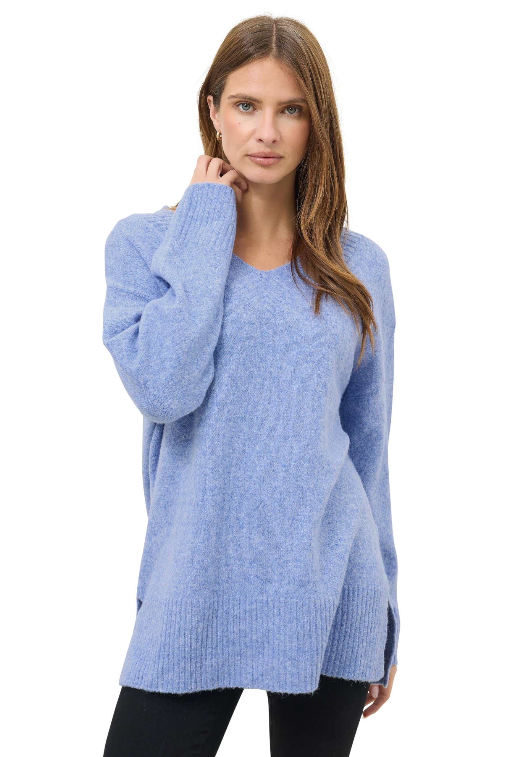 M&Co Women's Blue V-Neck Tunic Jumper In Size 14-16