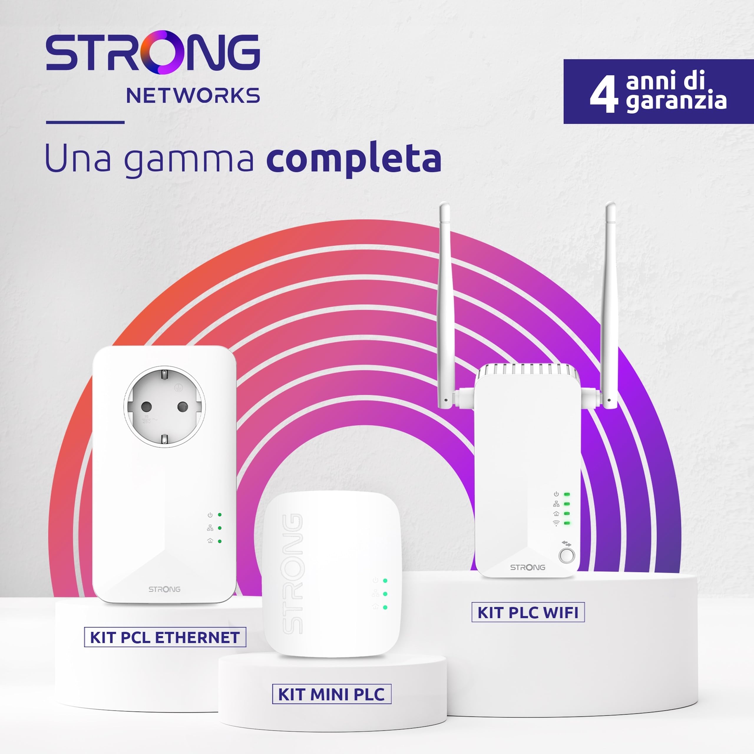 STRONG - Powerline 1000 Triple EU - 3 Adattatori 1000 Mbps - Accesso a Internet Veloce - Presa Passante Schuko - Portata di 300m - Per Tutti i Modem/Router - Ethernet - Installazione Facile - Bianco