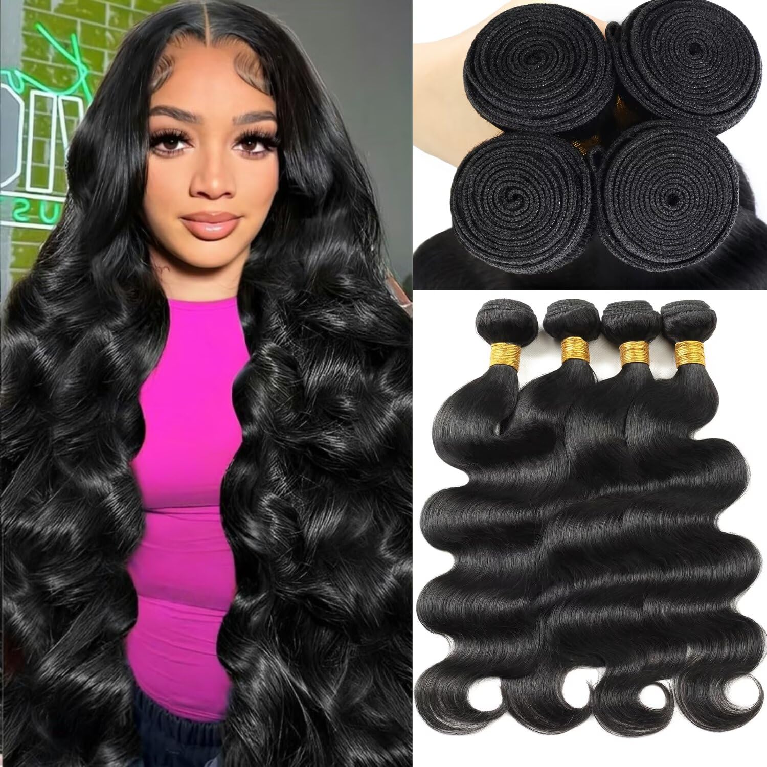 12A Human Hair Bundles 24 26 28 30 Inch Body Wave Bundles Human Hair 100% Unprocessed Brazilian Virgin Weave Bundles 4 Bundle Real Natural Black Wavy