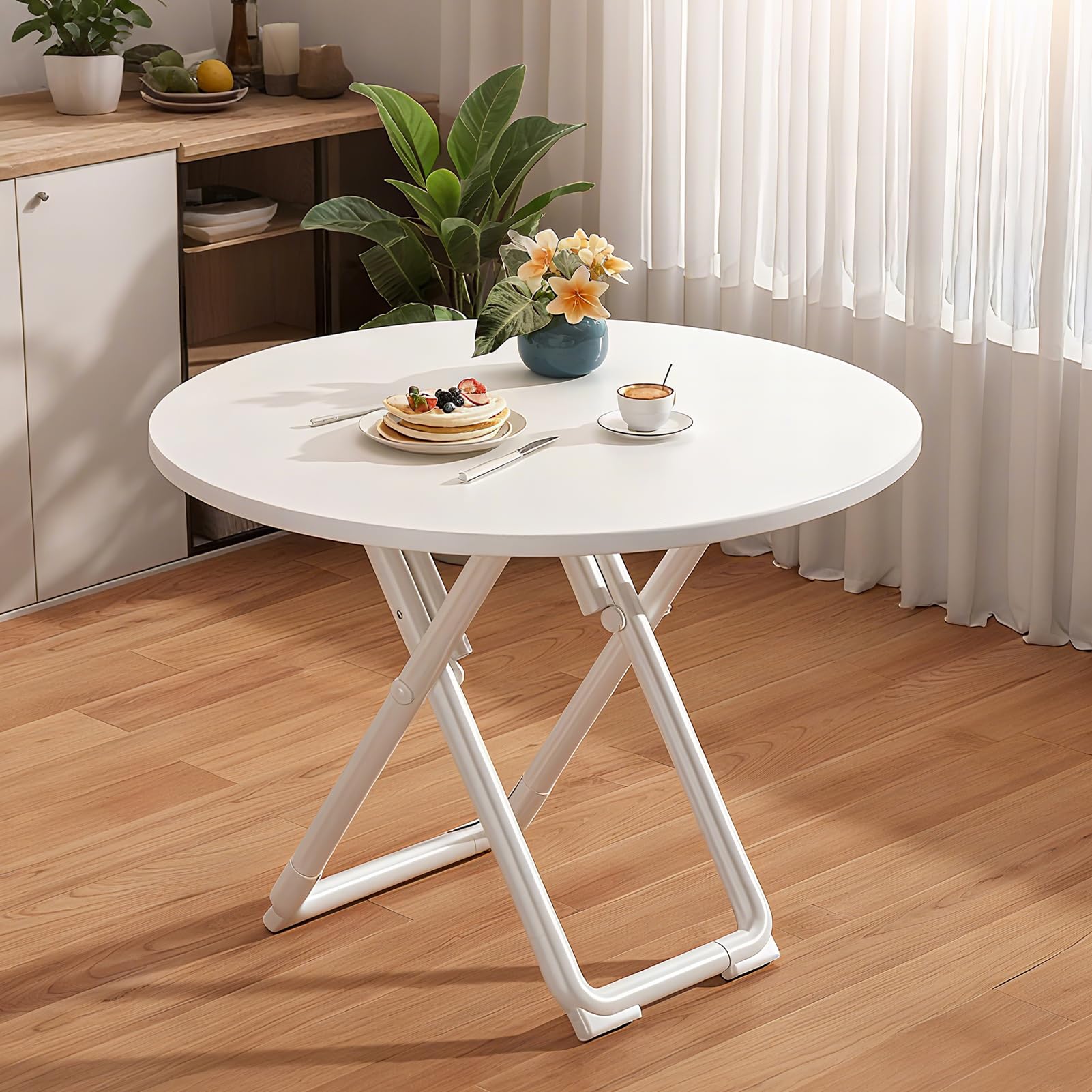 Przenośny rozszerzalny stół do jadalni nowoczesny okrągły kwadratowy design oszczędność miejsca do użytku wewnątrz na zewnątrz 70 cm biały idealny do małych przestrzeni i rozrywki