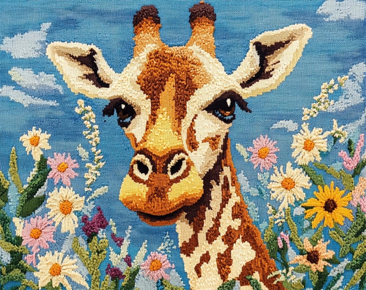 DIY Animal Kit Tufting Complet Girafe Et Fleurs De Lavande Kits De Crochets À Loquet Pour Tapis Grands Pour Adultes Débutants，Faire Soi-Même Kit De Fabrication De Tapisserie，Broderie 31x63in