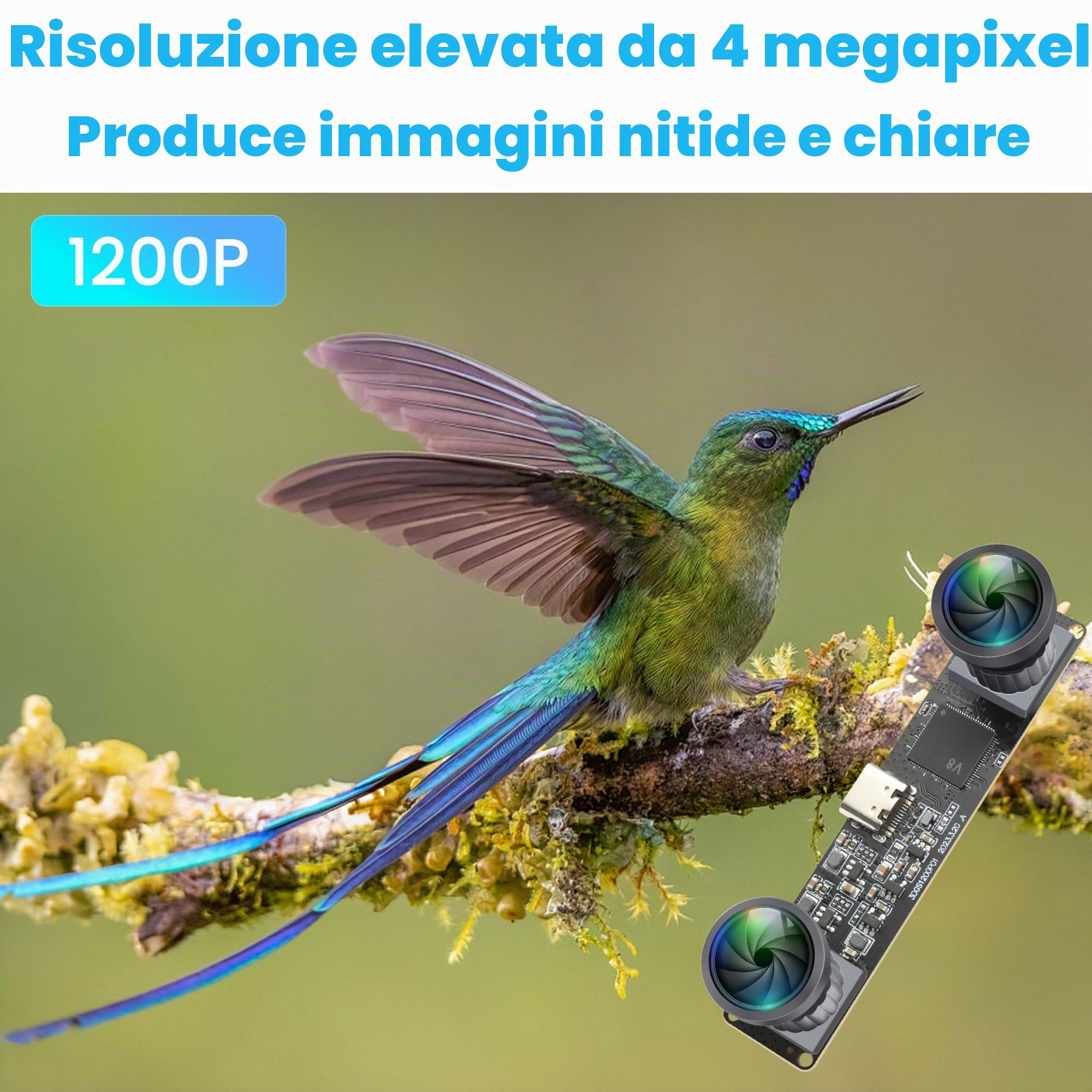 ELP Fotocamera 3D Stereo USB 120 fps Otturatore Globale 120° Nessuna distorsione Sincronizzazione Dual Lens 3200x1200 Videocamera 3D per PC, Mac, Linux, Windows