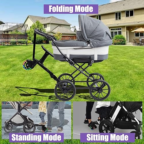 Miniatura 6 de CozyGoo Tabla universal para cochecito con ruedas LED, 2 en 1 para sentarse y pararse con asiento desmontable, adecuada para el 99% de los