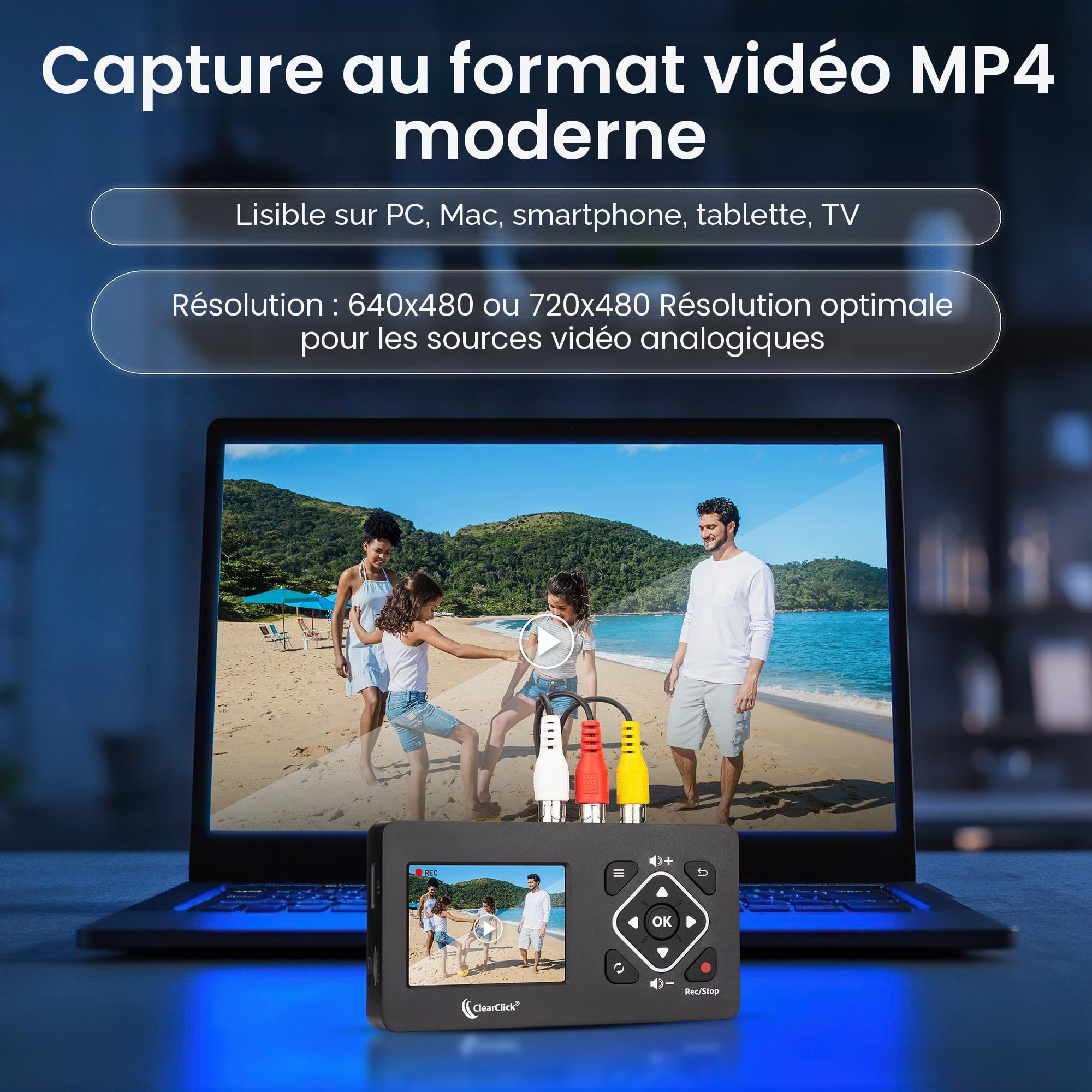 ClearClick Convertisseur vidéo vers numérique 2.0 (deuxième génération) Mini Edition – Enregistrez des vidéos à partir de magnétoscope, Cassettes VHS, AV, RCA, Hi8, caméscope, DVD, systèmes de Jeu