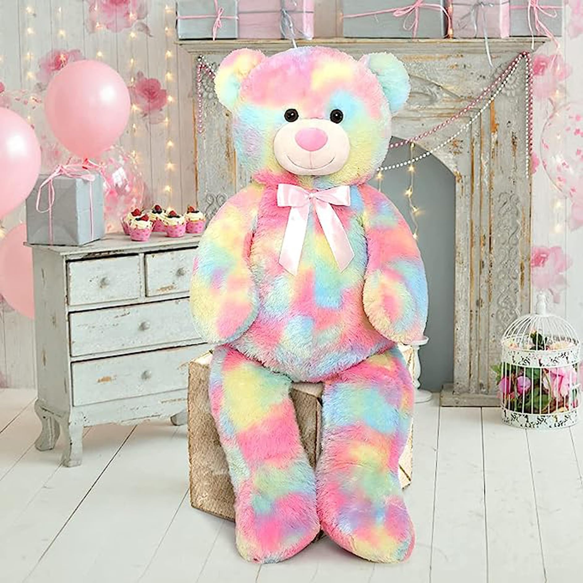 OSJS Toys Very Soft Lovable/Fluffy/SpongyHuggable Cute Teddy Bear with Neck Bow for Girlfriend/Birthday Gift/Boy/Girl/Valentine/Anniversary (Rainbow, 5 Feet)