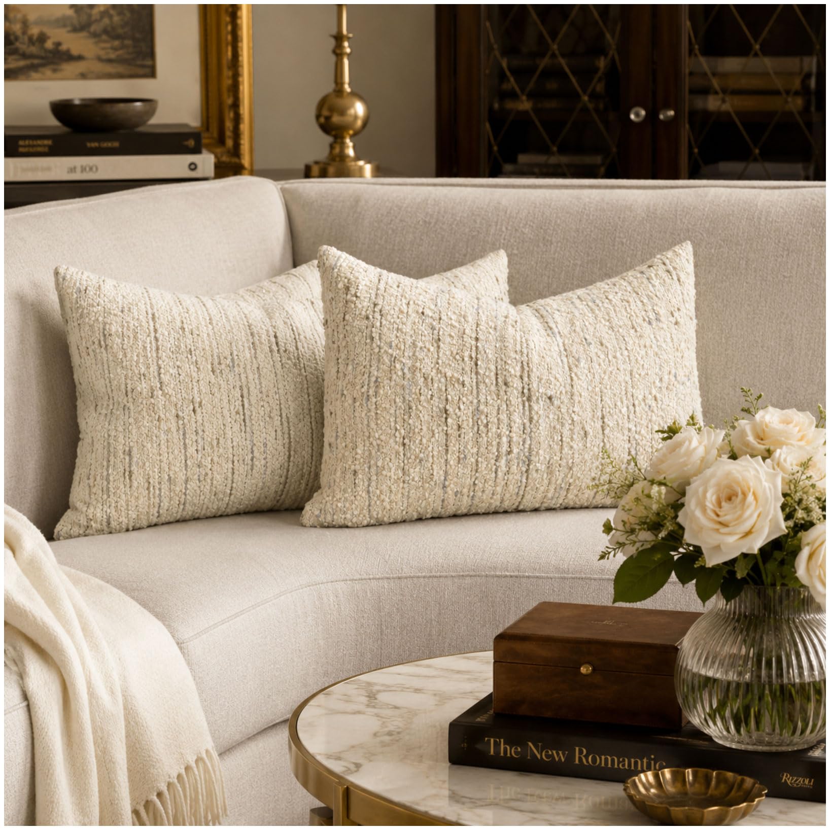 Zealax Textured Boucle Lumbar Pillow Covers 12x20 Neutral Throw Decorative Pillow Covers for Bed Couch, Luxury Accent Pillow Cases Square Cushion Covers Set of 2, Cream