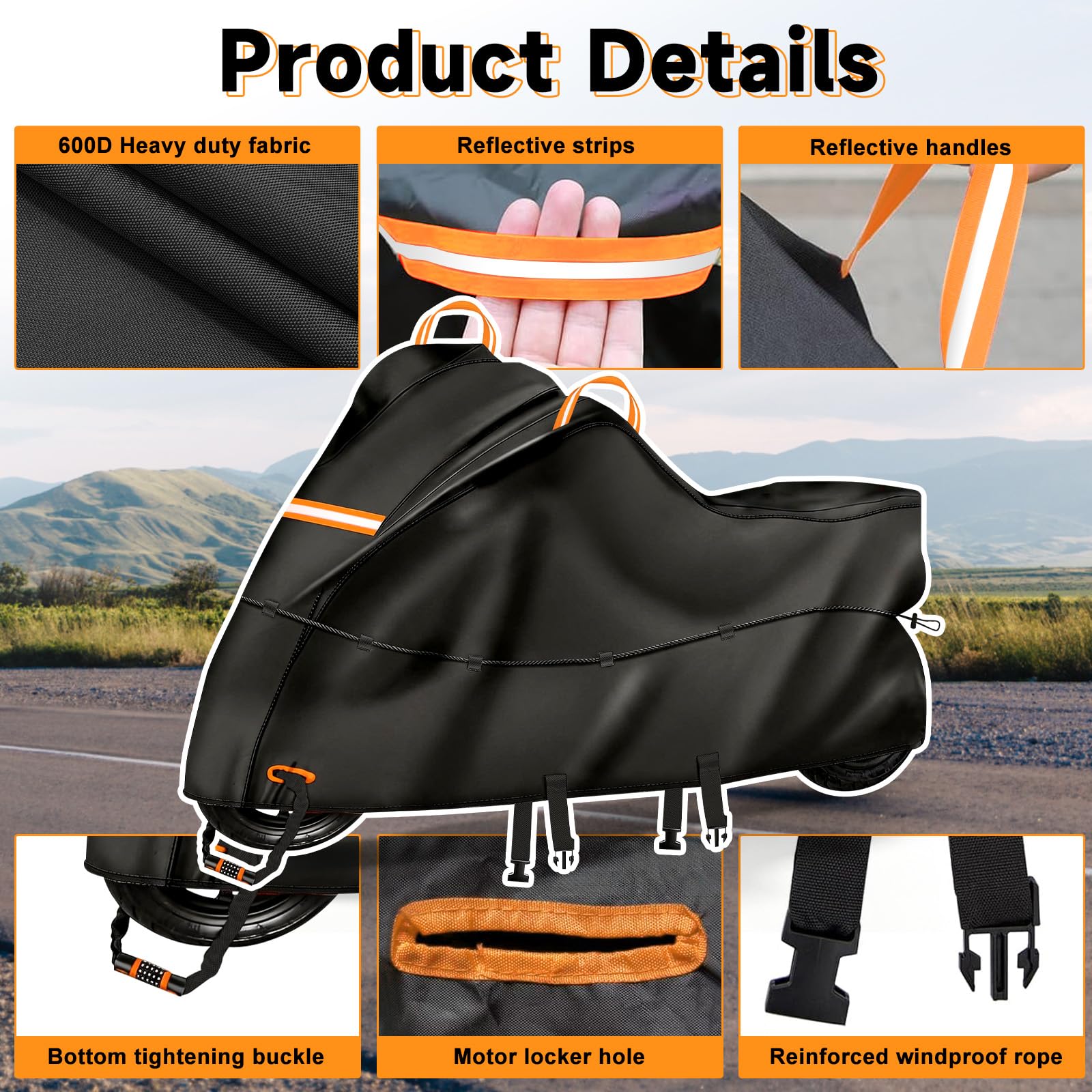 Funda para moto 600D impermeable y resistente al invierno – Funda universal con parasol para Honda, Yamaha, BMW y muchos modelos, para exterior para garaje y viajes