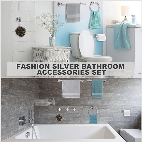Miniatura 5 de Gisafai Juego de accesorios de baño de 15 piezas, toalla cepillada de 23.6 pulgadas, soporte para papel higiénico, gancho para toalla, toalla, juego