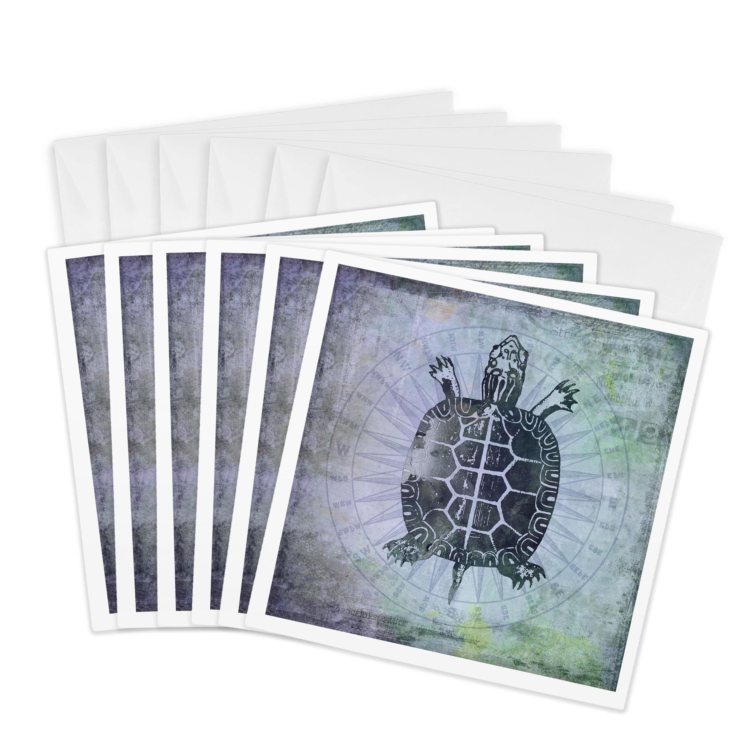 3dRose gc_268166_1 6 x 6-Inch "Vintage Sea Turtle Mixed Media Art" Greeting Card (Pack of 6)
