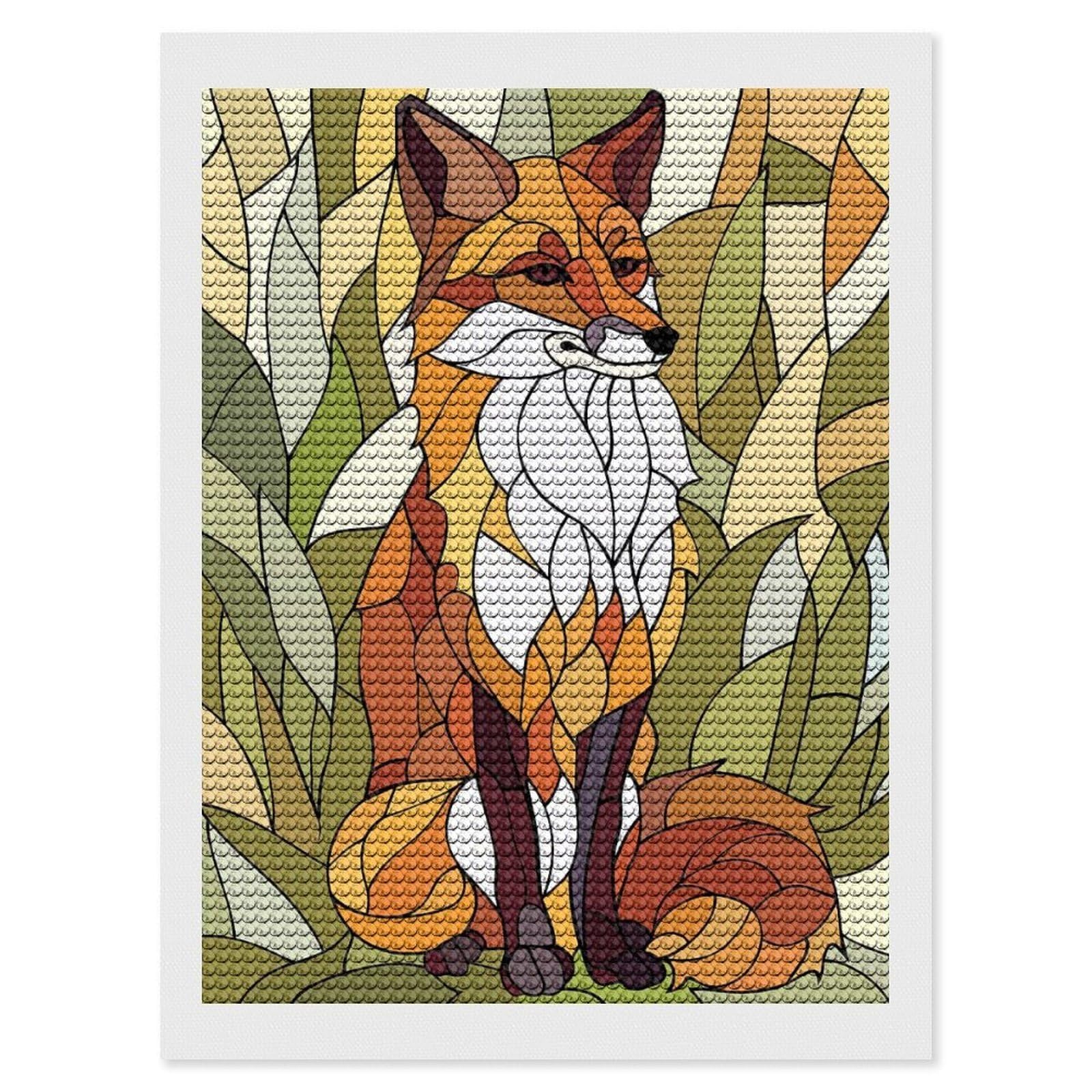 Junmoney Stained Glass Fox in Nature Diamond Art Canvas 12"x16", for Teens, Nice Detail and Sparkle, Farmhouse Decor, Festive Craft Gift, Easy to Enjoy