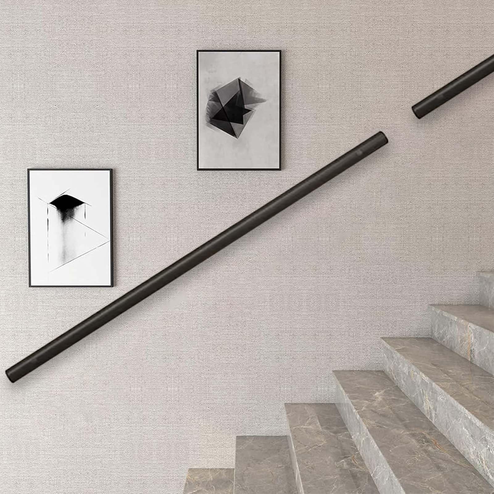 Fkxsxaz Black 1Ft/3Ft/4Ft/5Ft/7Ft/10Ft/12Ft/15Ft/16Ft/20Ft Handrails For Stairs, Stainless Steel Banister Rail Support Kit, Round Grab Bar(16Ft/480Cm)