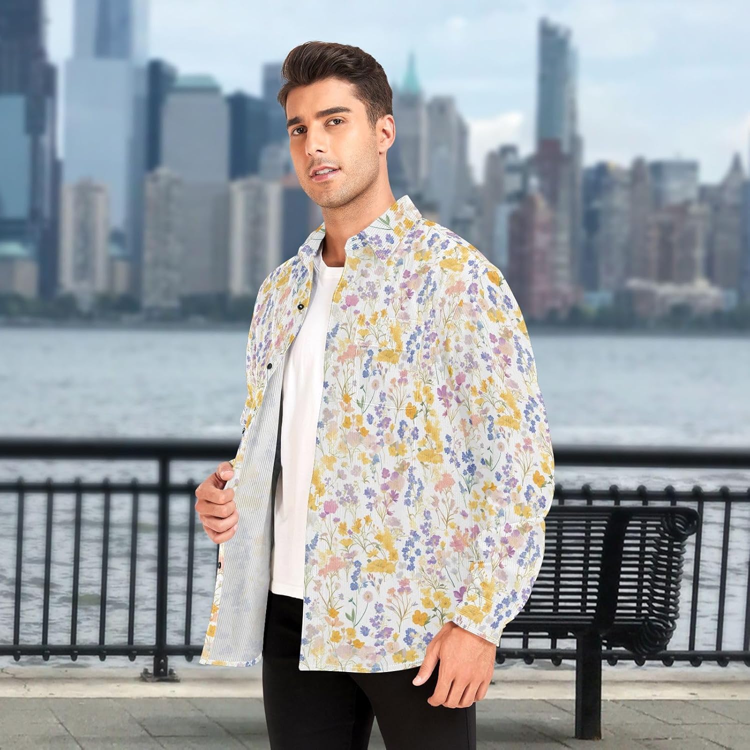 Colorful Wildflowers Pattern Women Men Slim Fit Rugby Shirts Party Long Sleeve Business Work Tops
