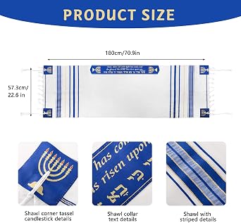 Tallit Prayer Shawl - ユダヤ人の祈りのショール 男女兼用 ソフトブルー イスラエル ポリエステル ユダヤ教のタリット 布 イザヤ聖書デザイン 71インチ x 22.5インチ