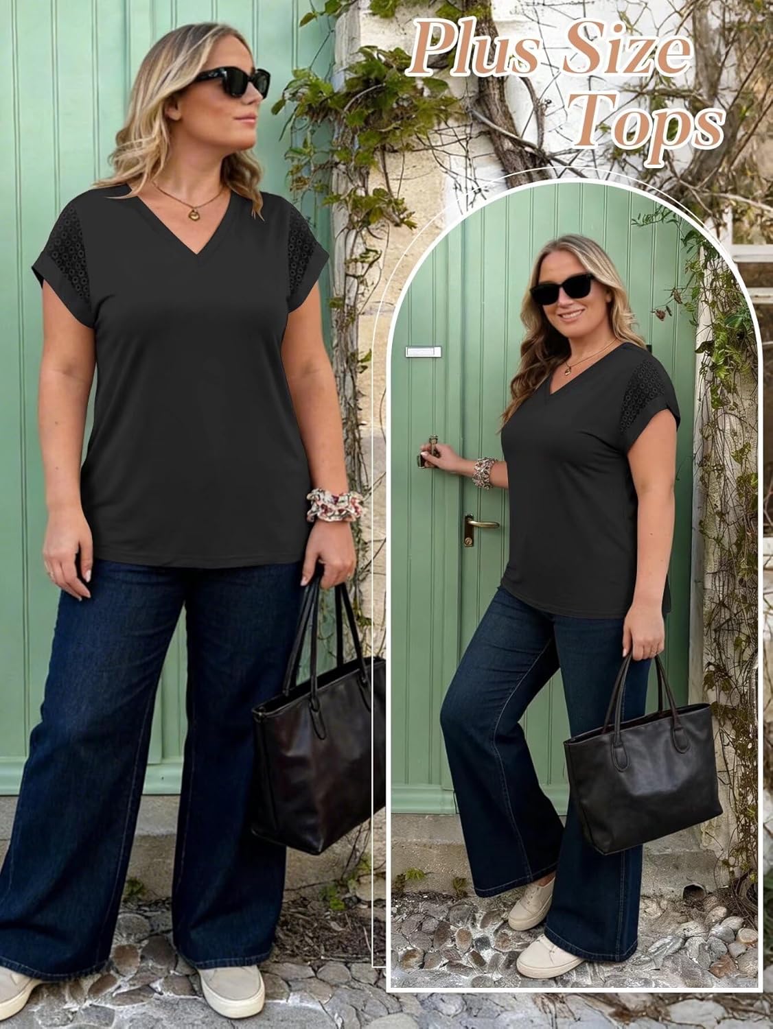 Bliwov Womens Summer Tops V Neck Lace Short Sleeve T Shirts Dressy Casual Business Outfits 2026 Spring Fashion Tee Clothes - Image 2