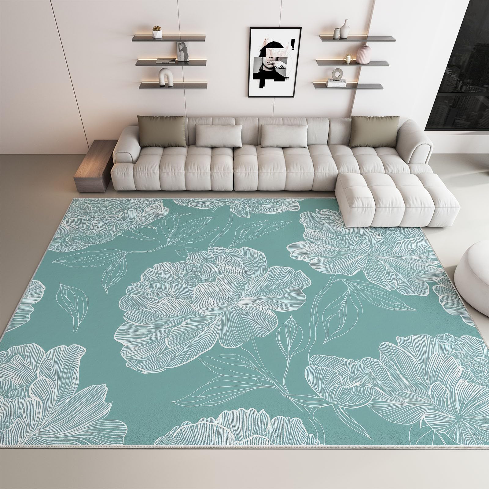 Tapis de Salon Lavable Sauge Claire 140x200cm Poils Courts Super Doux Antidérapant Grand Tapis pour Chambre, Salle à Manger, Chambre d’Enfant, Bureau