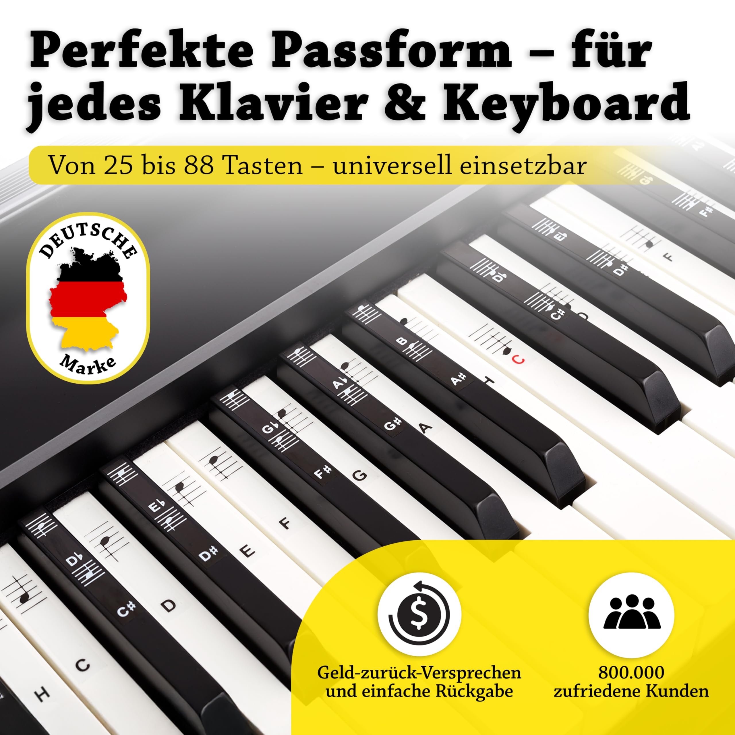 Stickers for piano notes keyboard for 49 - 61 - 76 - 88 keys