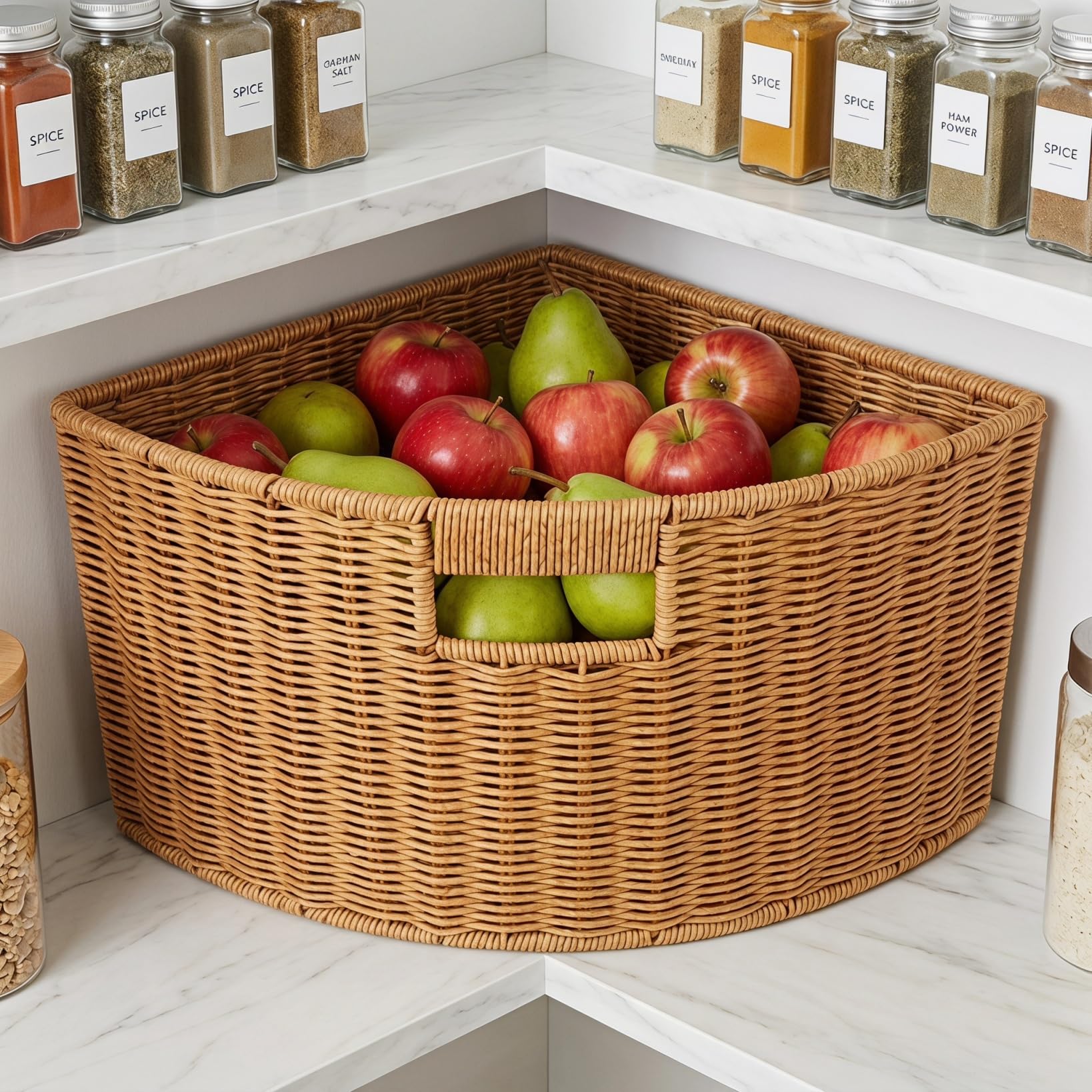 Toyvian Cesto portaoggetti triangolare in finto rattan, cesto portaoggetti angolare per armadio, per armadi, bagno, camera da letto e armadio, organizer leggero per la casa