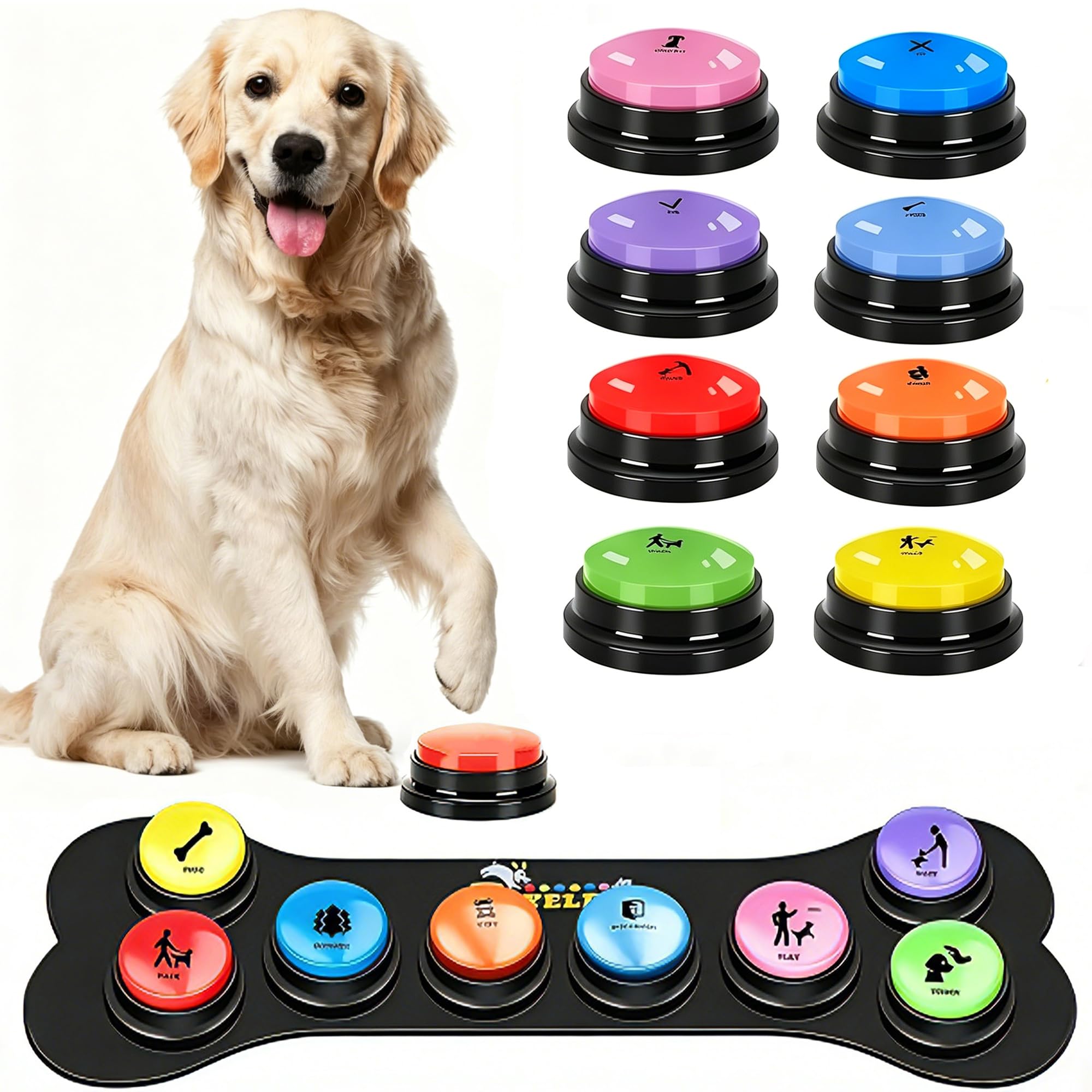 Botones Para Perros Comunicación, Paquete De 8 Hablar Perros, Botón Grabación Voz 30 Segundos, Zumbadores Entrenamiento Mascotas Con Calcomanías