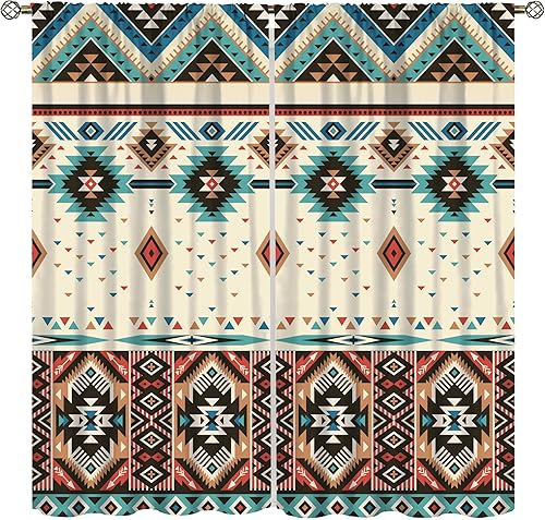 Miniatura 2 de YCness Cortinas aztecas para dormitorio, diseño geométrico étnico del suroeste para sala de estar, diseño tribal navajo, bohemio, nativo americano,