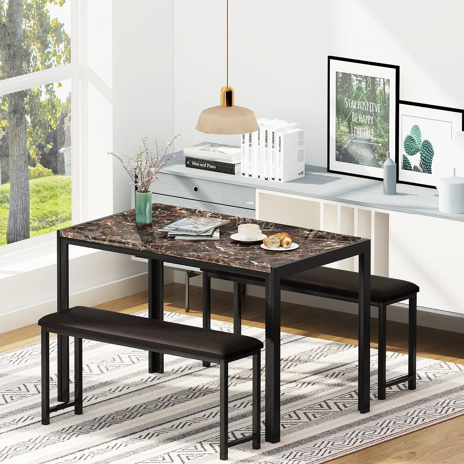 Amazon｜DKLGG ダイニングテーブルセット 4人用 フェイクマーブル