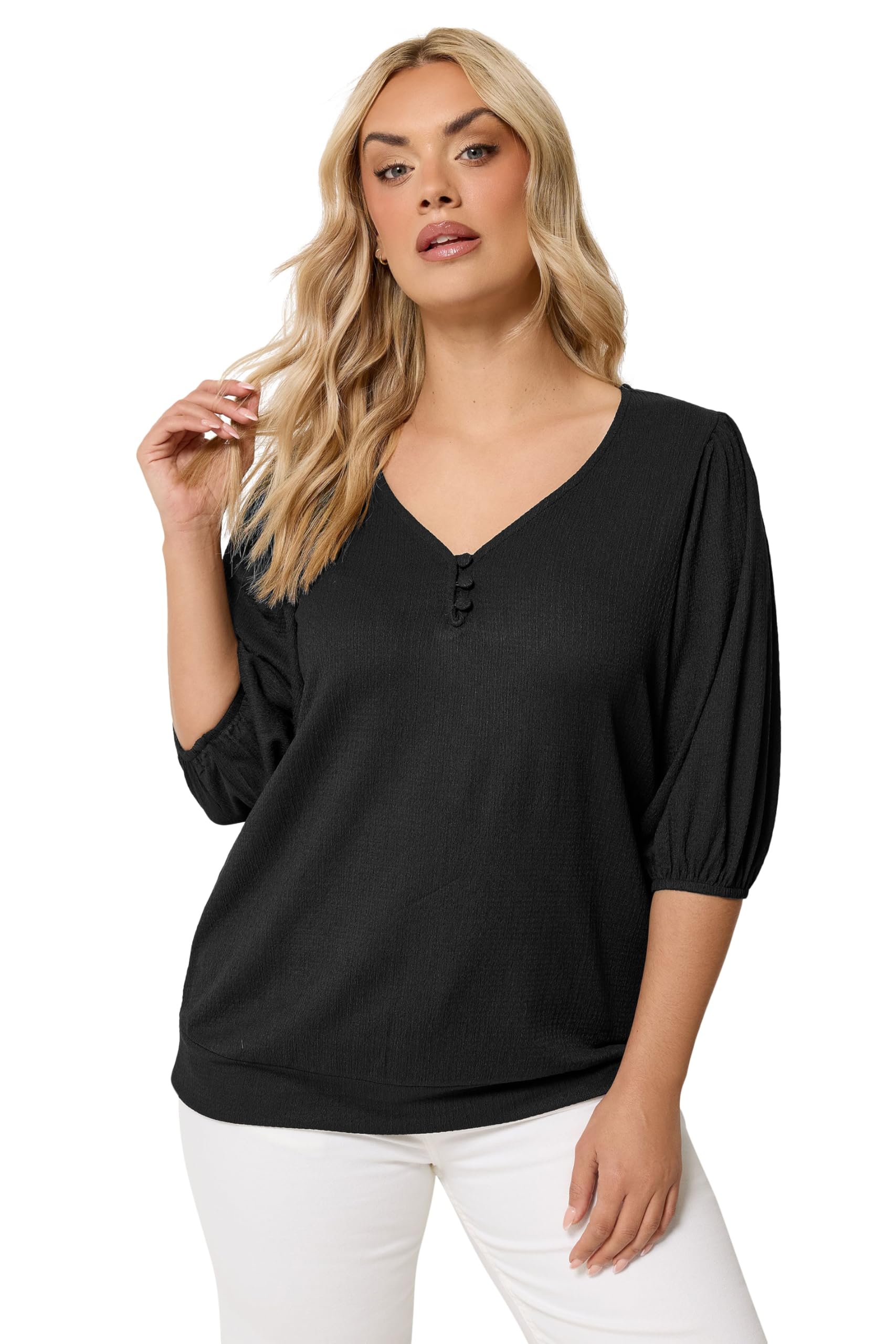 Yours - Women's Puff Sleeve Top - Jersey - Black - 26-28