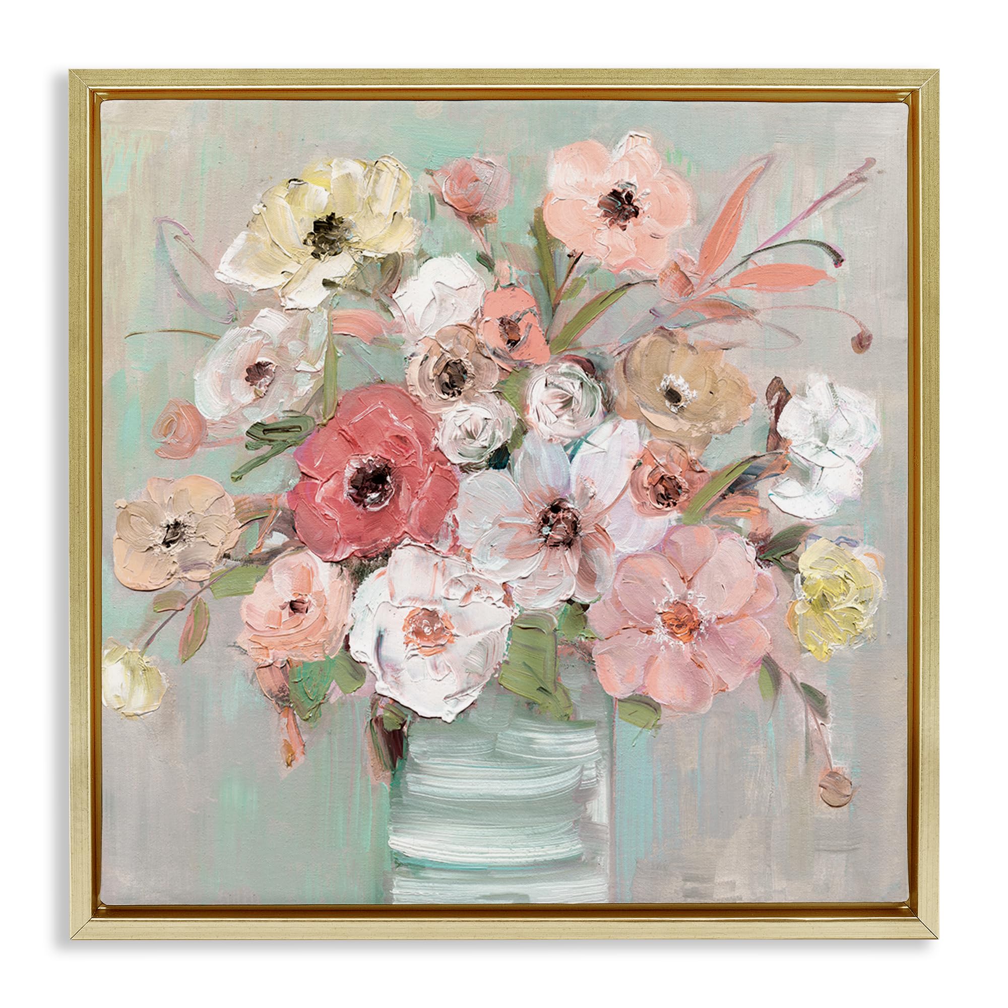 'Pastel Garden Peony Bouquet'| Floating Frame Canvas Art