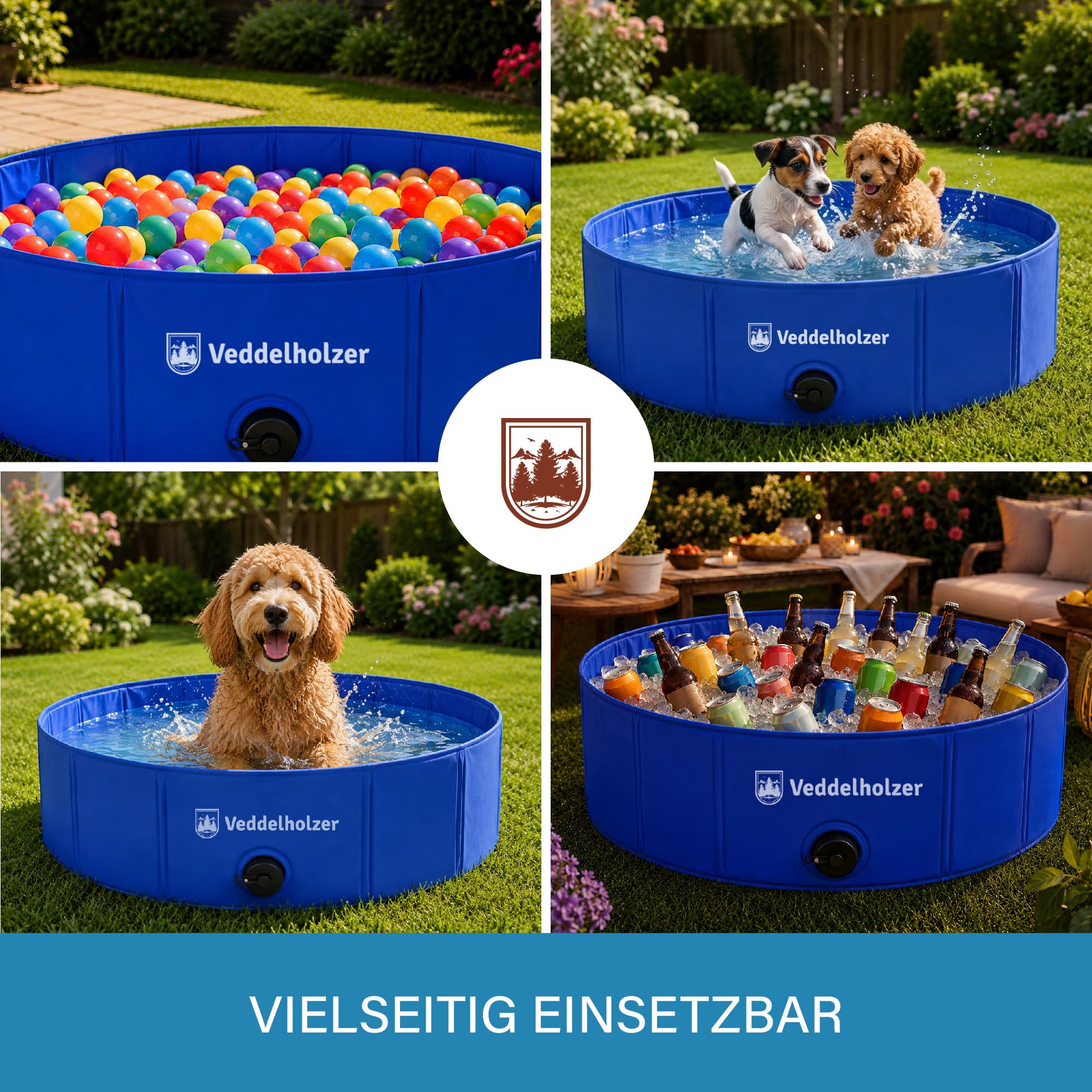 Veddelholzer Faltbarer Hundepool (M) 80 x 20 cm rutschfest – Robuster Hunde Swimmingpool platzsparend & stabil, ideal für Garten & Balkon, schneller Aufbau ohne Aufpumpen, für kleine & große Hunde