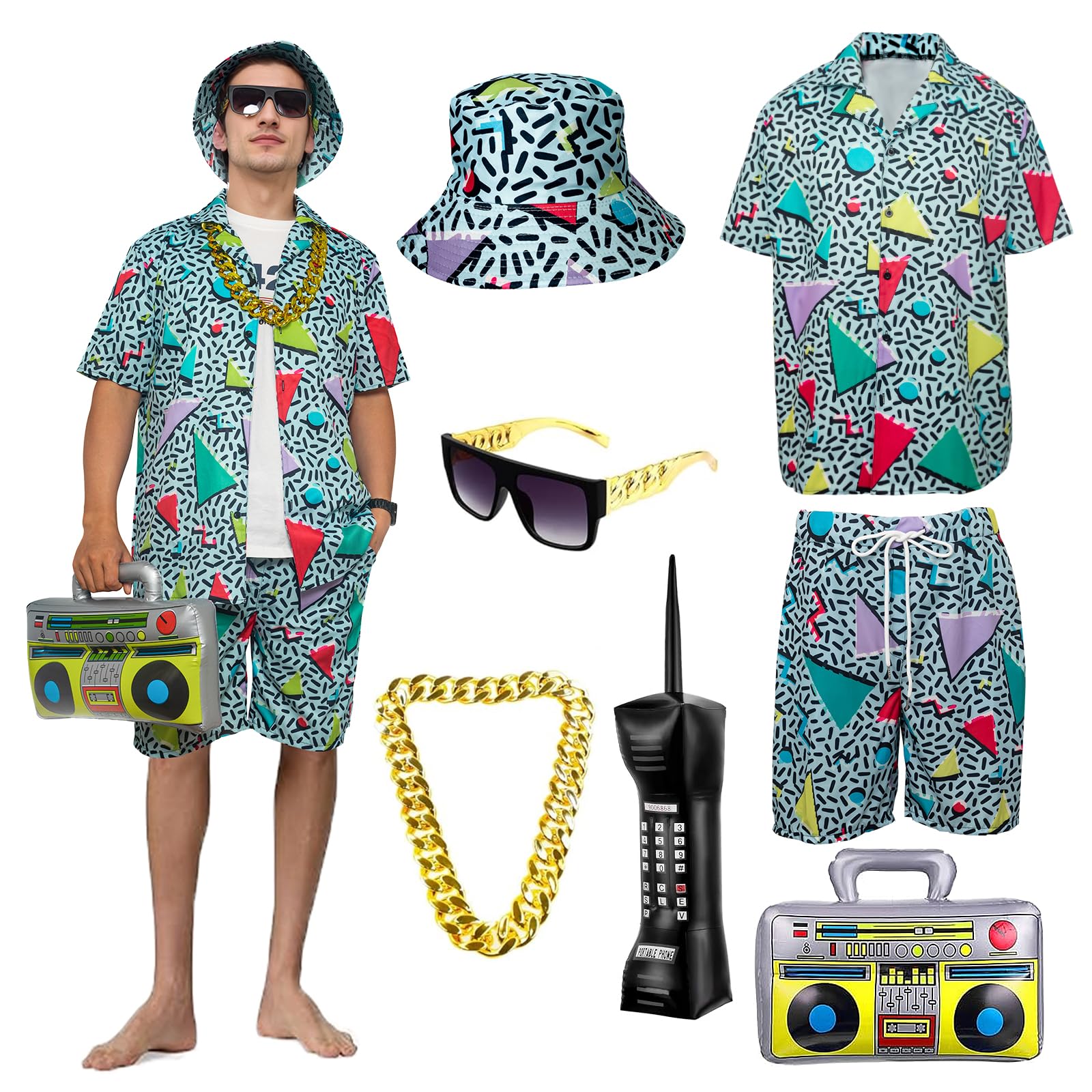 80s 90s Hip Hop Outfit for Adults,80s 90s Retro Fancy Dress Men,Hip Hop Outfit Set with Hat and Glasses, Sportswear for Disco Theme Party