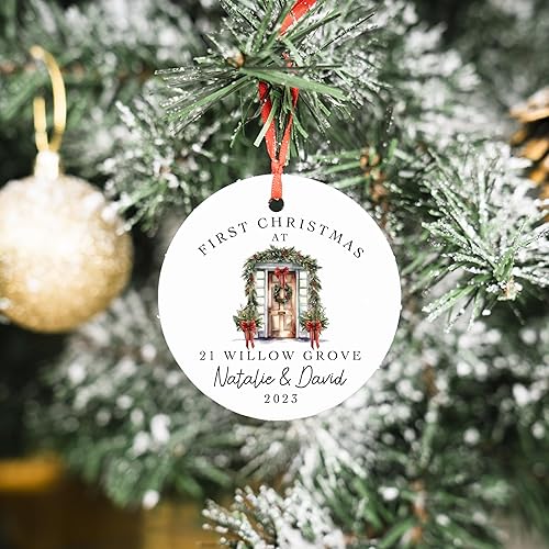 Miniatura 6 de Adorno personalizado para el nuevo hogar 2023 con tu dirección, 3 pulgadas, adorno de recuerdo de Navidad con caja de regalo opcional, recién casado