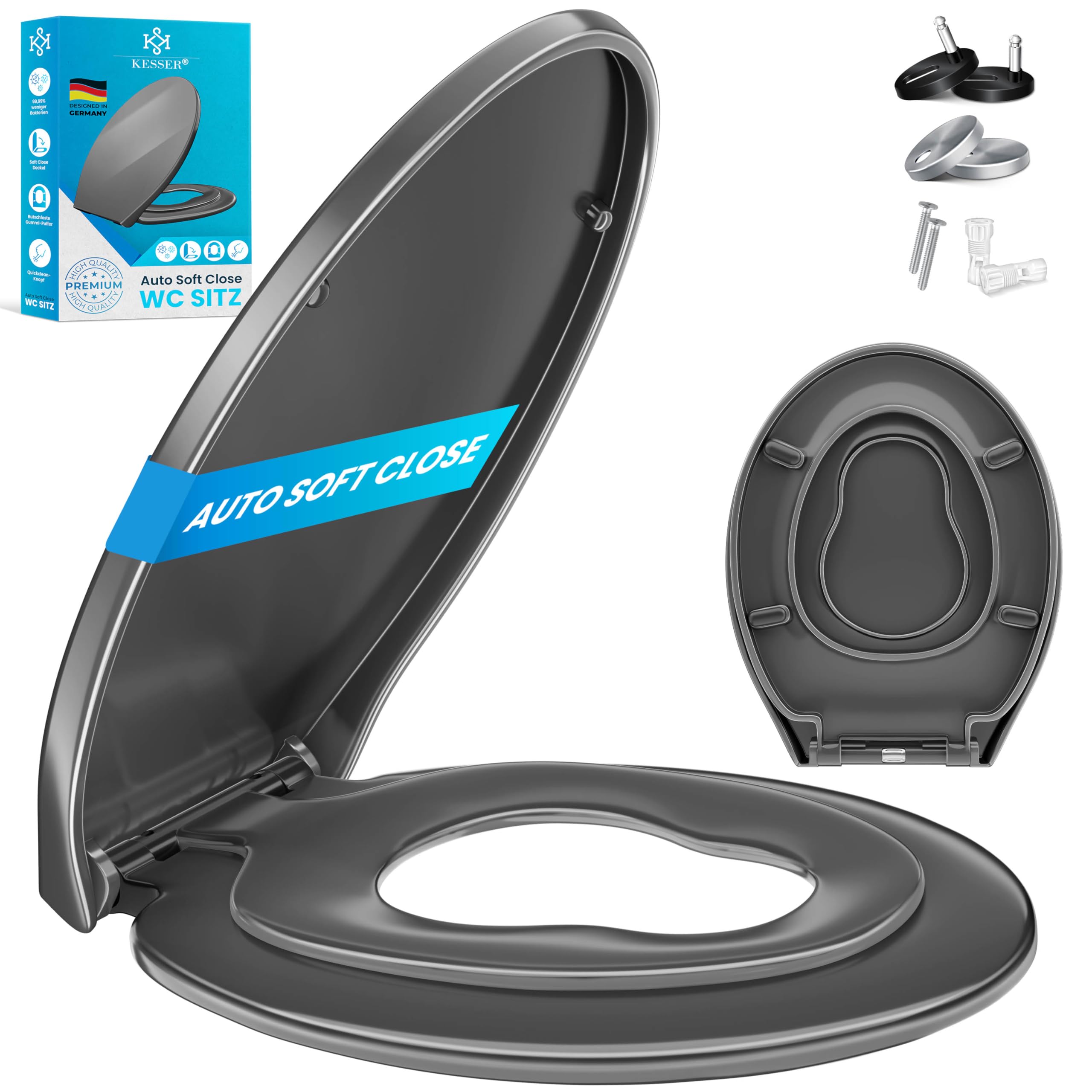 KESSER® WC Sitz mit Absenkautomatik Toilettendeckel Quick-Release-Funktion und Softclose - einfache Montage Klodeckel aus Duroplast Toilettensitz mit Edelstahl Befestigung