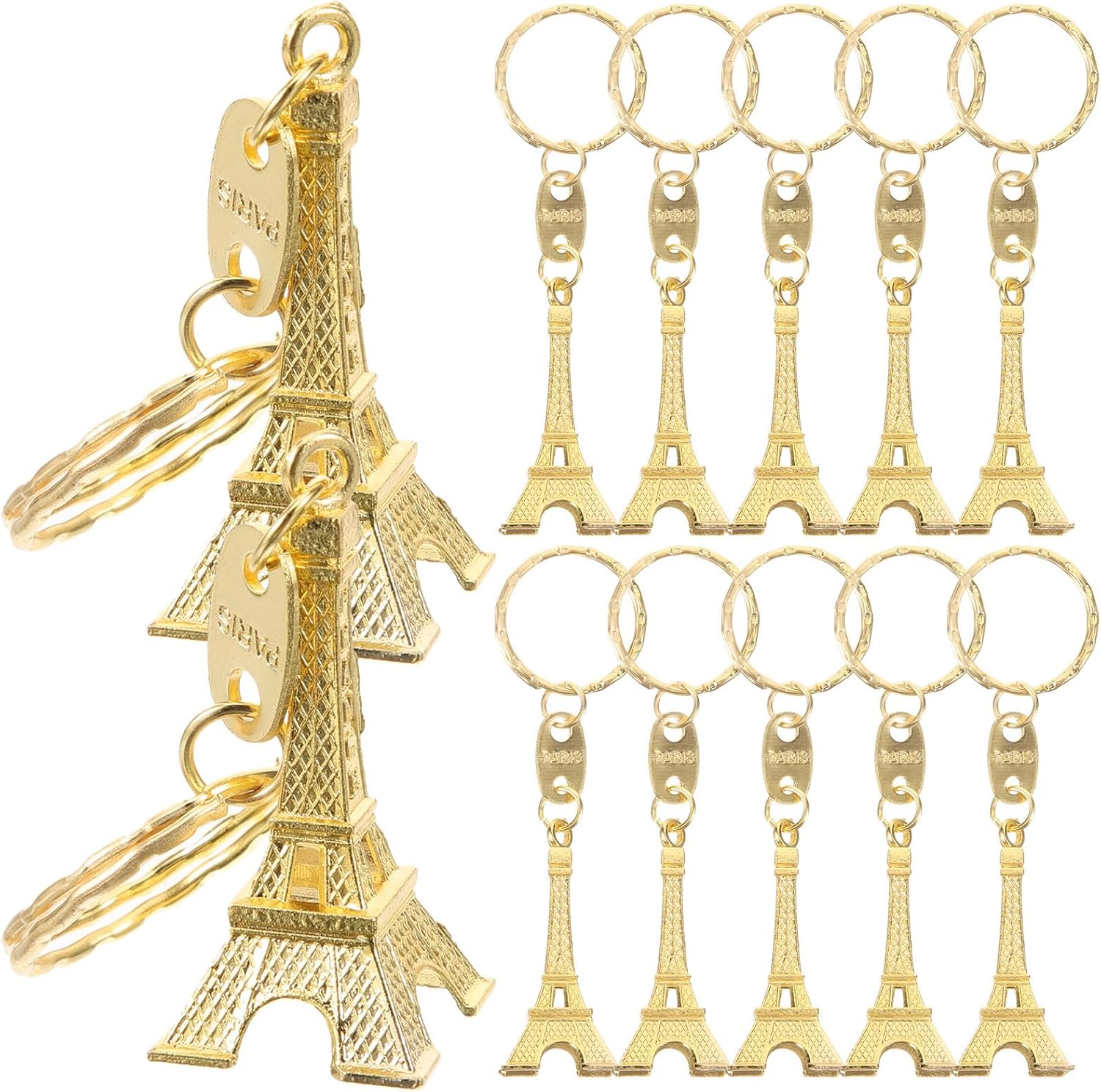 Toyvian 12 Pack Mini Eiffel Tower Keychains Gold Keyrings Pendant Decorations for Bags Car Keys Party Favors Souvenirs 3.93 Inch