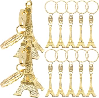 Toyvian Eiffel Tower Keychain Gold Color 12 pieces