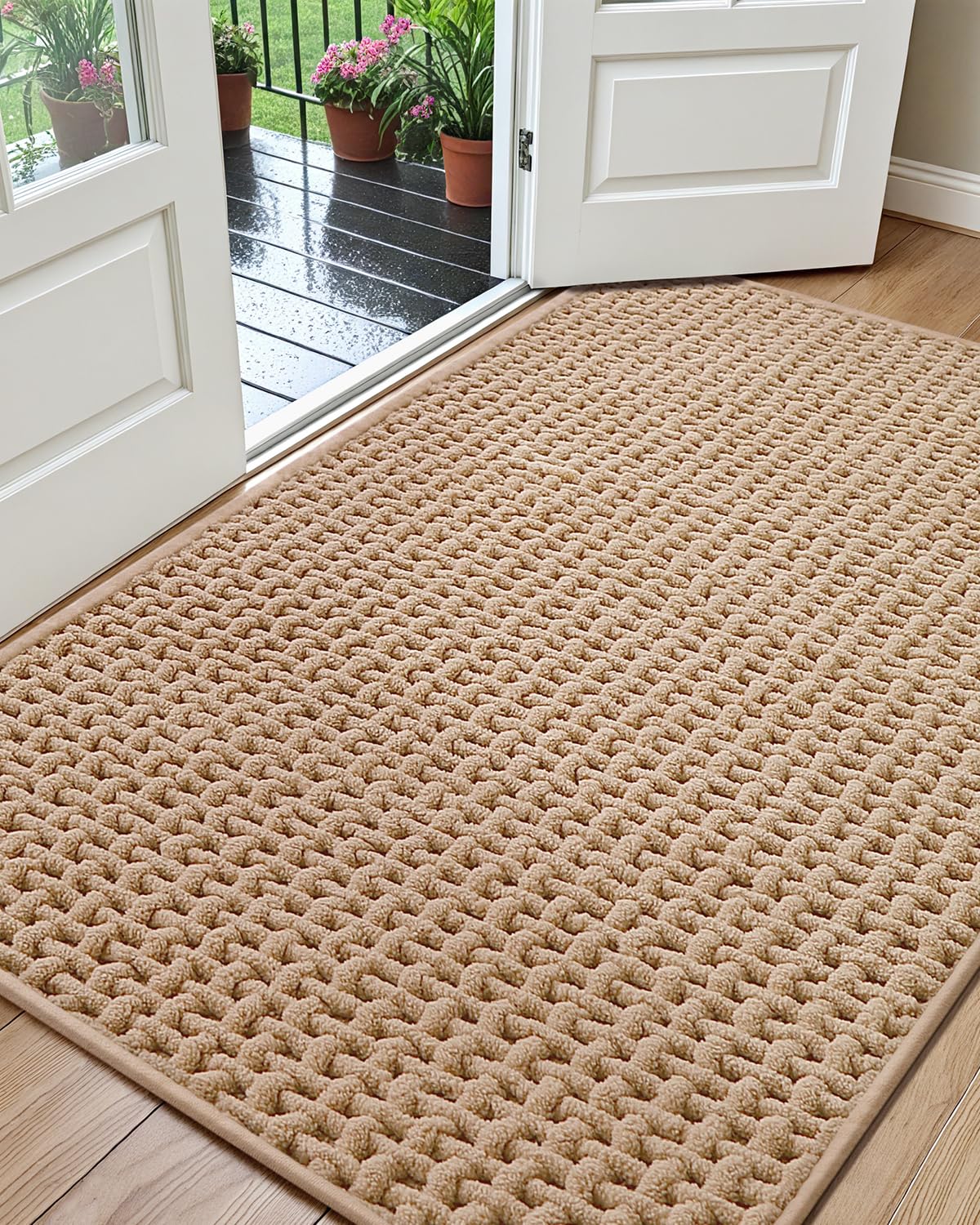 COLOR&GEOMETRY Paillasson Intérieur Entrée 80x120 cm, Tapis d’Entrée Doux Absorbant Antidérapant pour Hall d’Entrée, Couloir, Convient aux Chiens, Beige