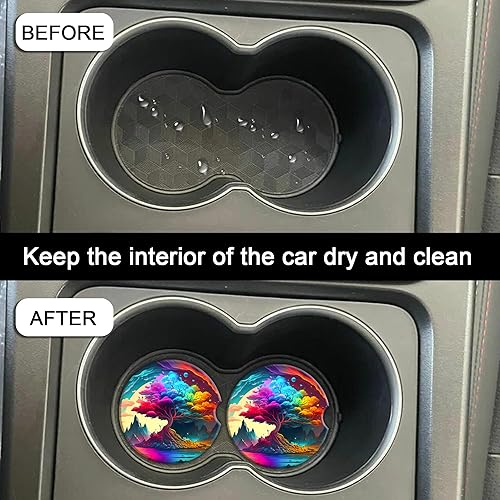 Miniatura 4 de Posavasos para automóvil con diseño de árbol de la vida, 2 unidades, accesorios antideslizantes universales para automóvil, 2.56 pulgadas, bonitos