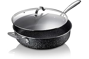 Granitestone Granite Nonstick Sauté Pan with Lid, 5.5 Quart, Deep Frying Pan...