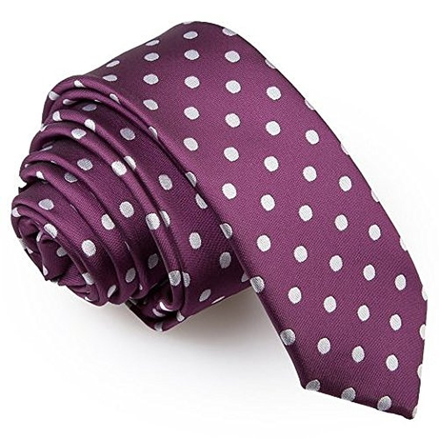 DQT Mens Polka Dot Skinny Tie – 5cm Slim Necktie for Wedding, Business & Formal Wear - Purple