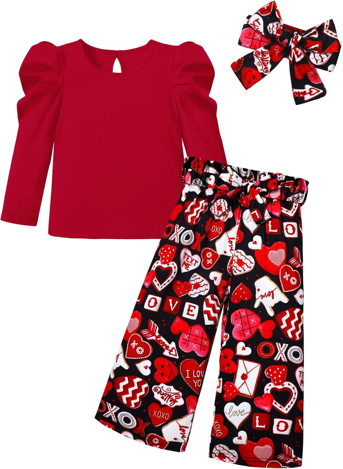 MIGU Toddler Girl Clothes,Girls Fashion Clothes Puff Sleeves Shirt Pants Headband 3Pcs Girls Gifts Sets