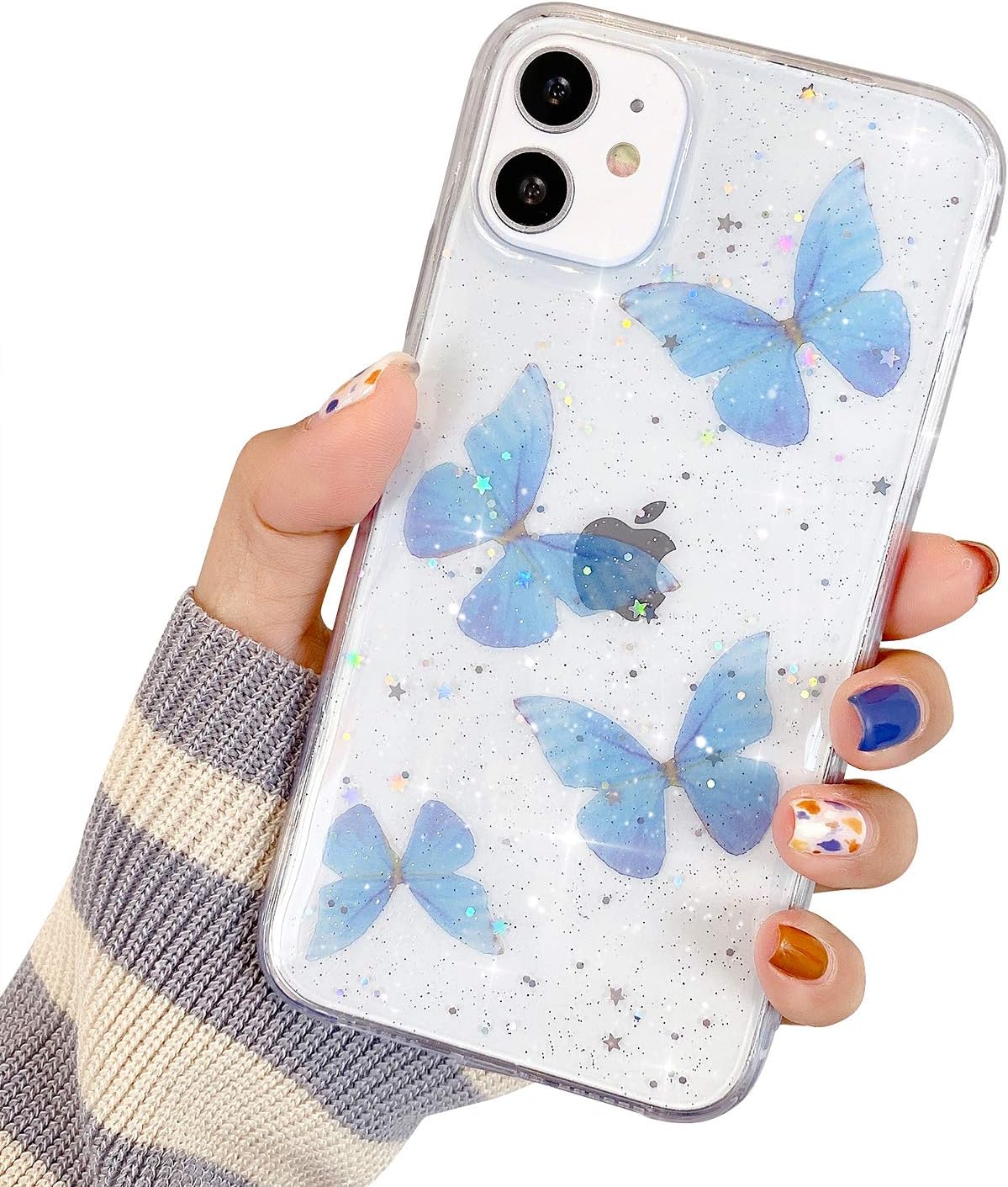 Amazon Com Compatible With Iphone 11 Case For Women Girls Bling Glitter Silicone Bumper Cover Cute Blue Butterfly Sparkle Stars Design Clear Soft Tpu Case For Iphone 11 6 1 Cell Phones Accessories
