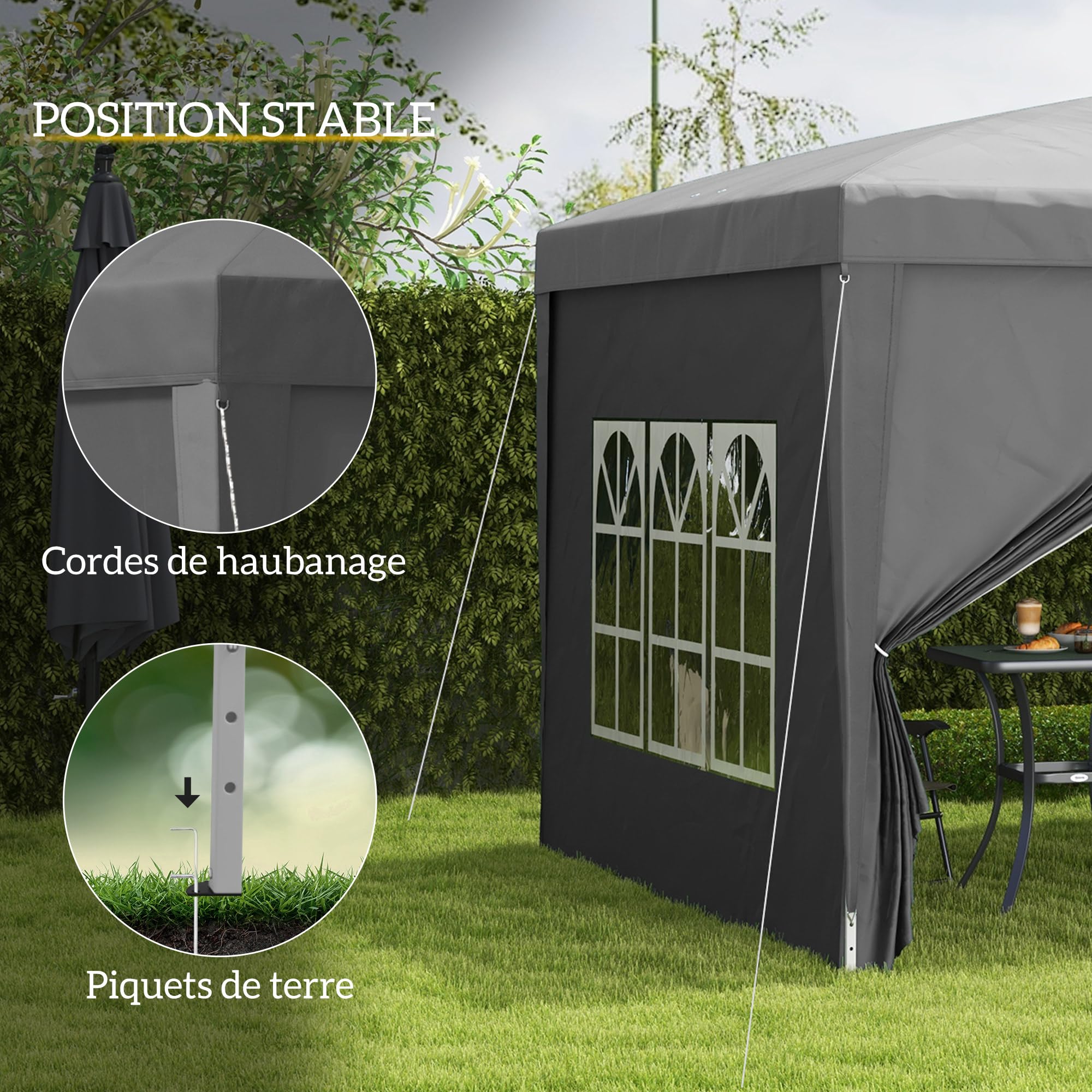 Outsunny Tonnelle de Jardin extérieure Tente de réception Barnum Pop-up Pliant 3 x 3 m 4 parois Amovibles + Sac de Transport Gris
