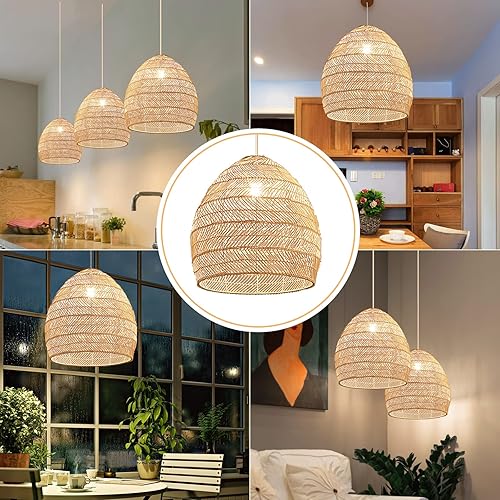 Miniatura 4 de Arturesthome 1 lámpara colgante tejida de ratán ligero, luces de techo de isla de cocina, lámpara colgante hecha a mano para manualidades (17.7 x