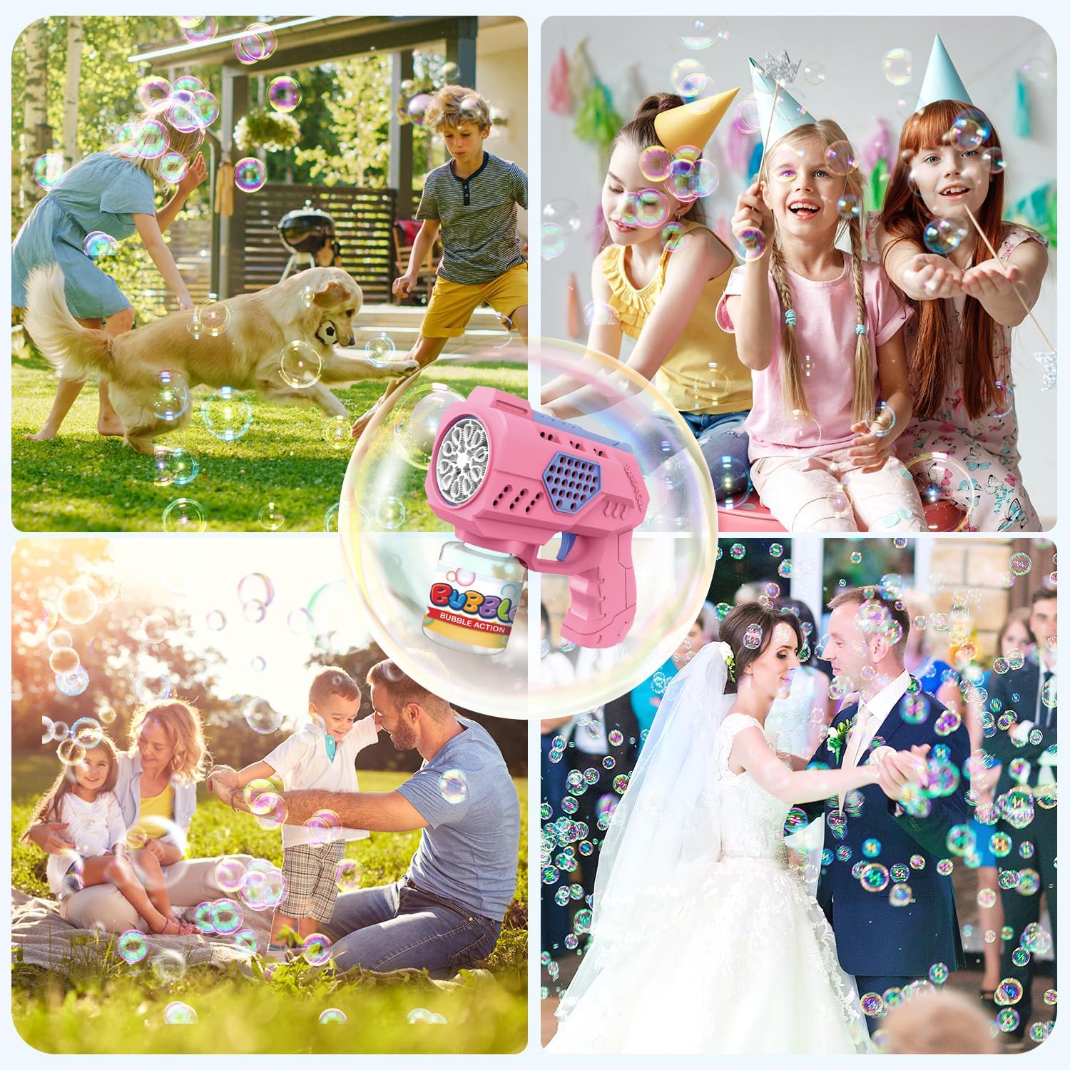 Eaglestone Bubble Guns for Toddlers 2 Packs, LED Light Automatic Bubble Machine Gun for Kids 4-8, Bubble Toys with Bubble Solution,Concentrate, Bubble Blaster Party Favor, Summer Outdoor Toys Gift