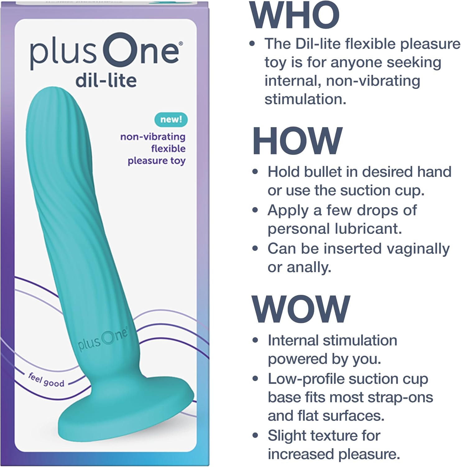plusOne Dil-lite Internal Stimulator - Flexible and Non-Vibrating Dildo | with Suction Base for Anal & Vaginal Play Turquoise