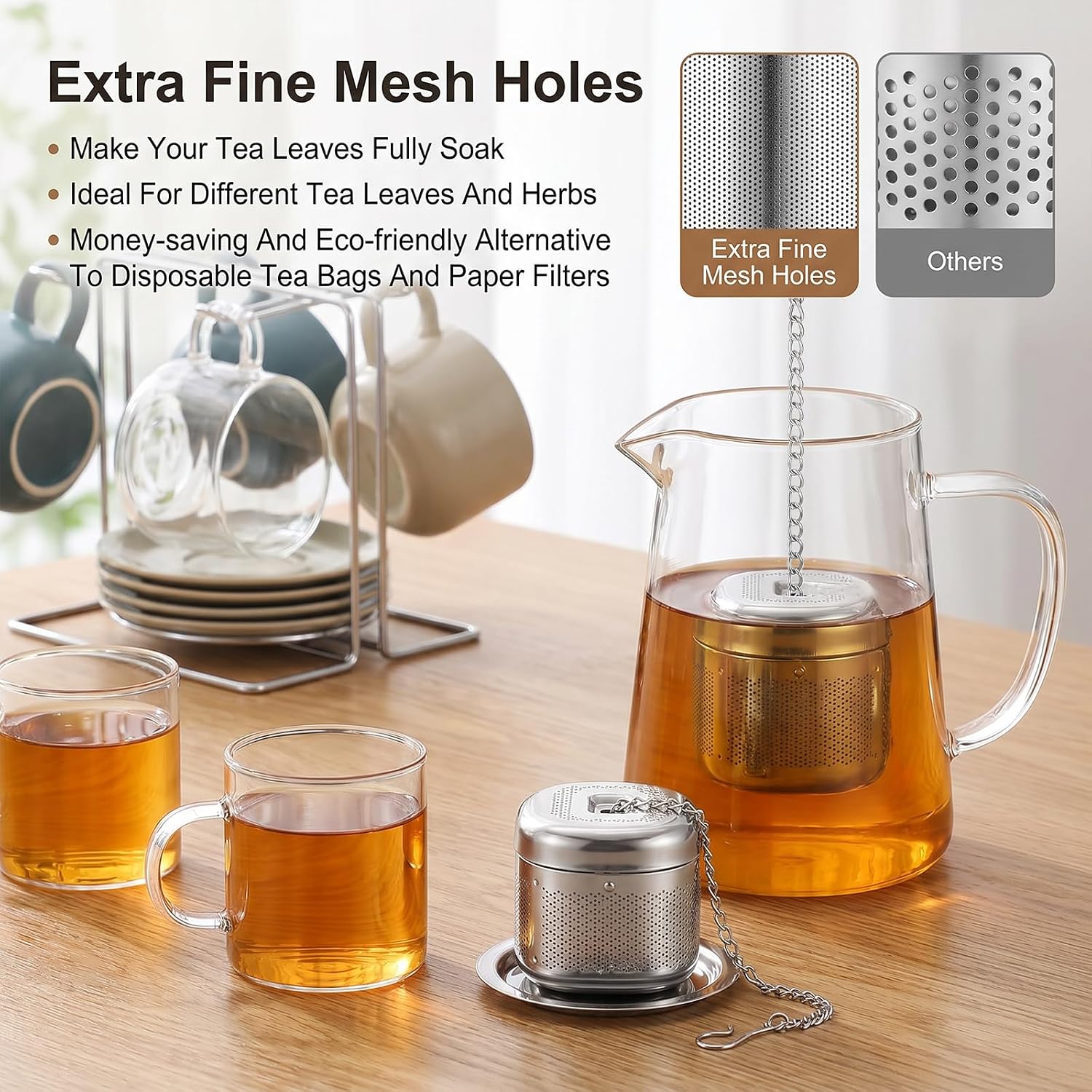 Metal Tea Infuser with Drip Tray, Stainless Steel Loose Leaf Tea Strainer Ball