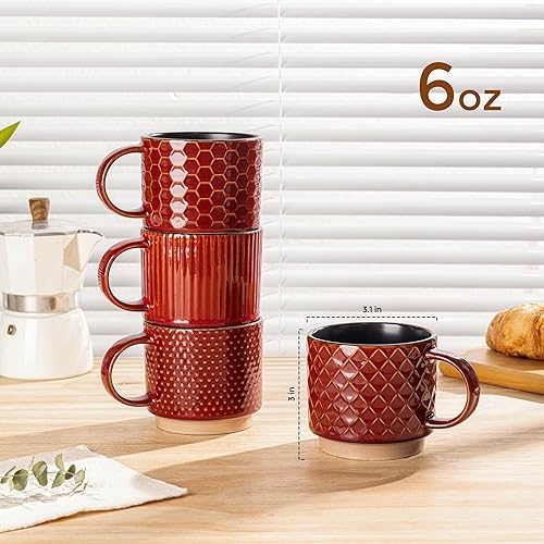 Miniatura 96 de GBHOME Tazas de café apilables de 12 onzas, tazas de café de cerámica con patrones de textura para hombre, mujer, papá, mamá, juego de 4 tazas