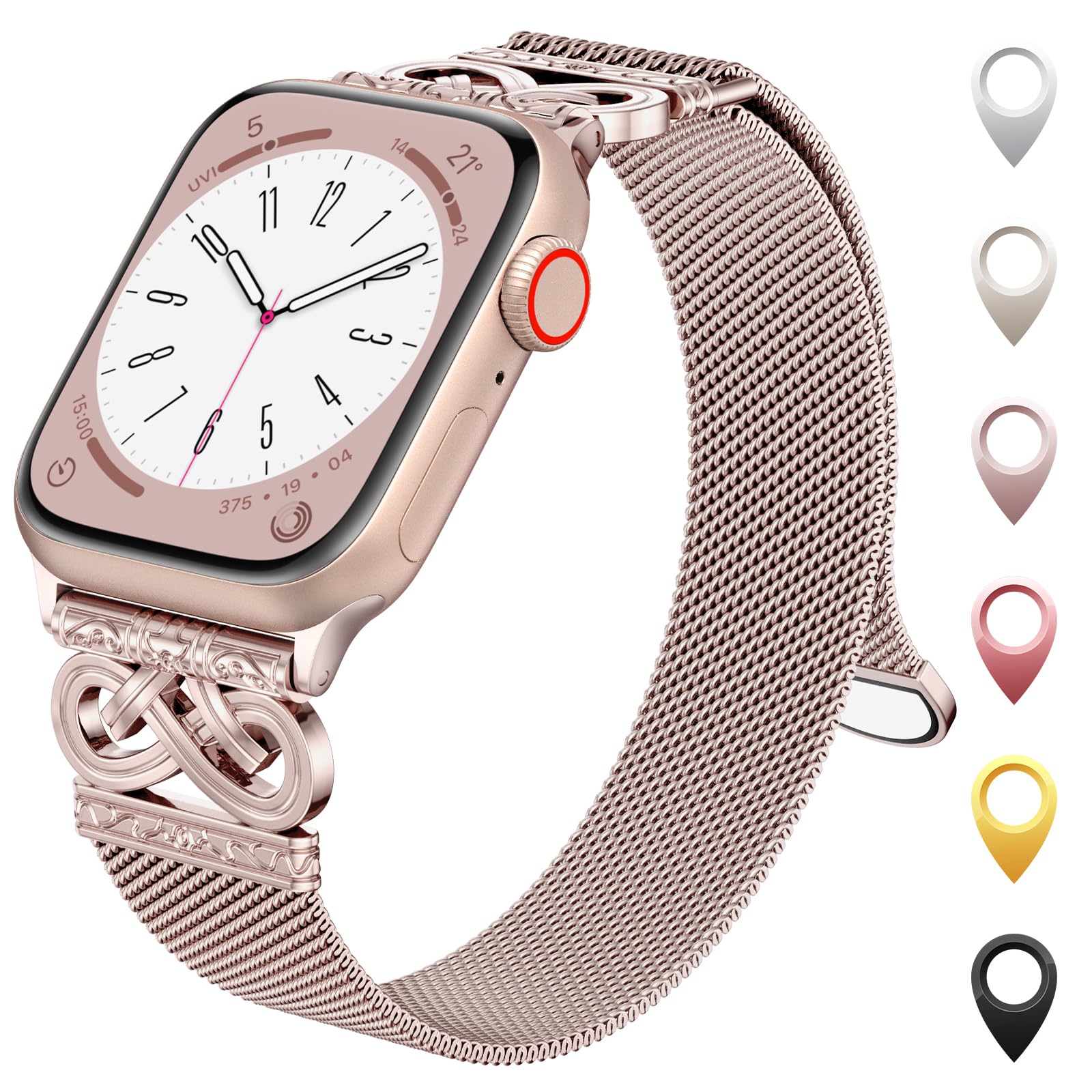 Mesh Sculpted Metal Detail Loop Compatible with Apple Watch Bands for Women | 40/41/38/42mm Metal Strap with Magnetic Clasp for iWatch Bands Series 11 10 9 8 7 SE 6 5 4 3 2 1, Fit Daily, Work & Parties