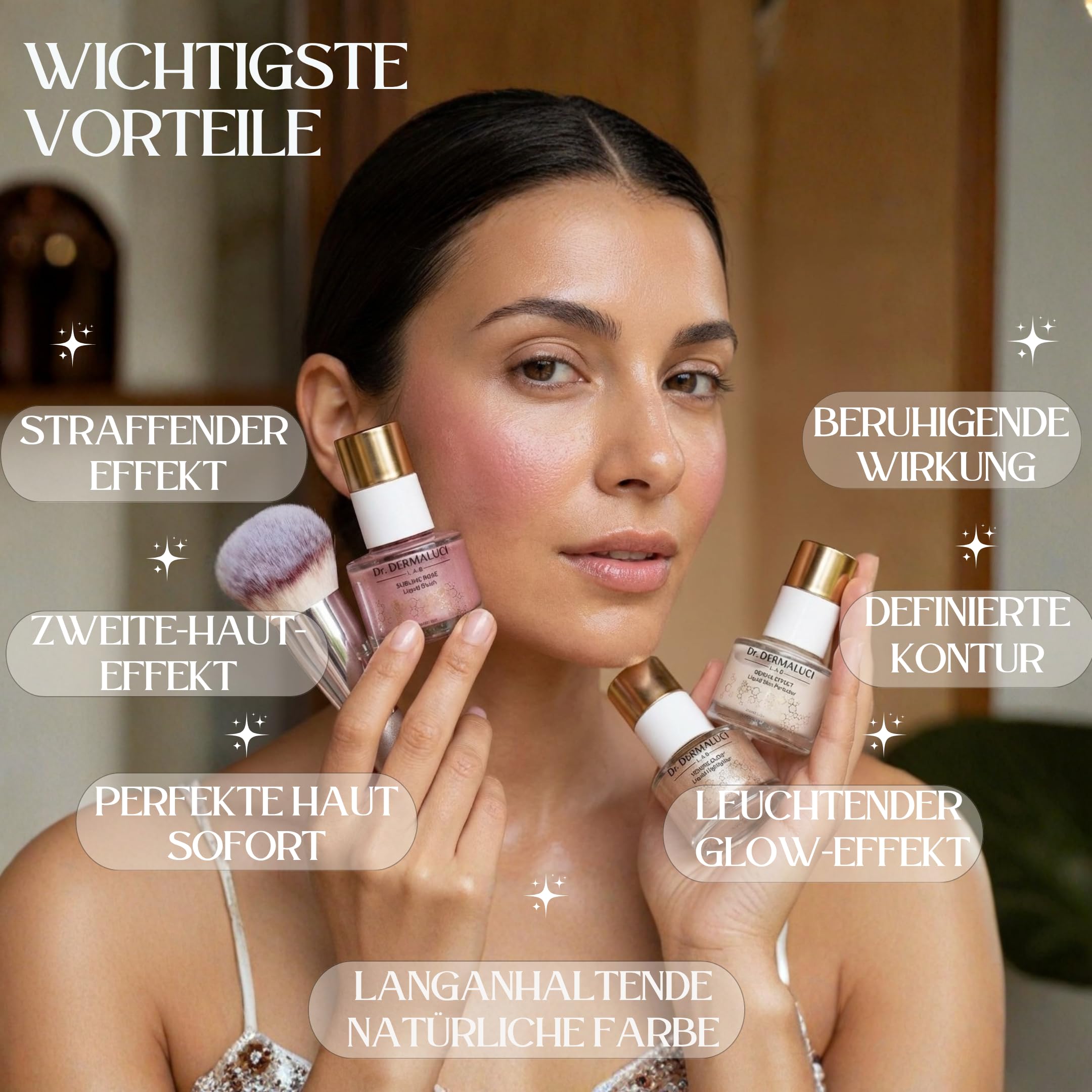 Dr. Dermaluci Lab Contouring Set Gesicht - Flüssiger Blush + Highlighter + Skin Perfector - Schminke Damen, Empfindliche Haut, Clean Make Up, Geschenkidee Frauen, Made in Italy